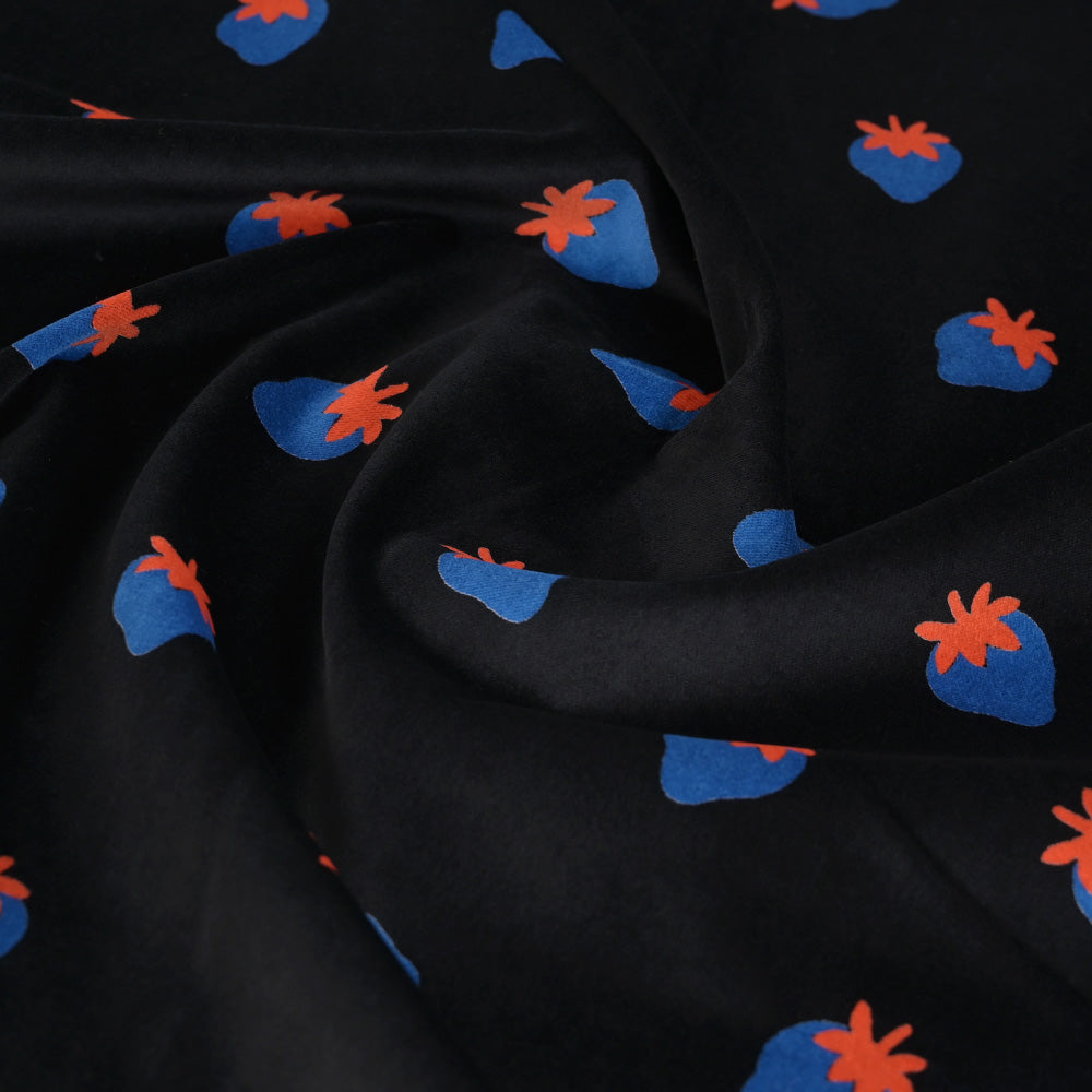 Wrinkled black printed velvet, luxurious fabric with a really fun print that will brighten up your winter closet.