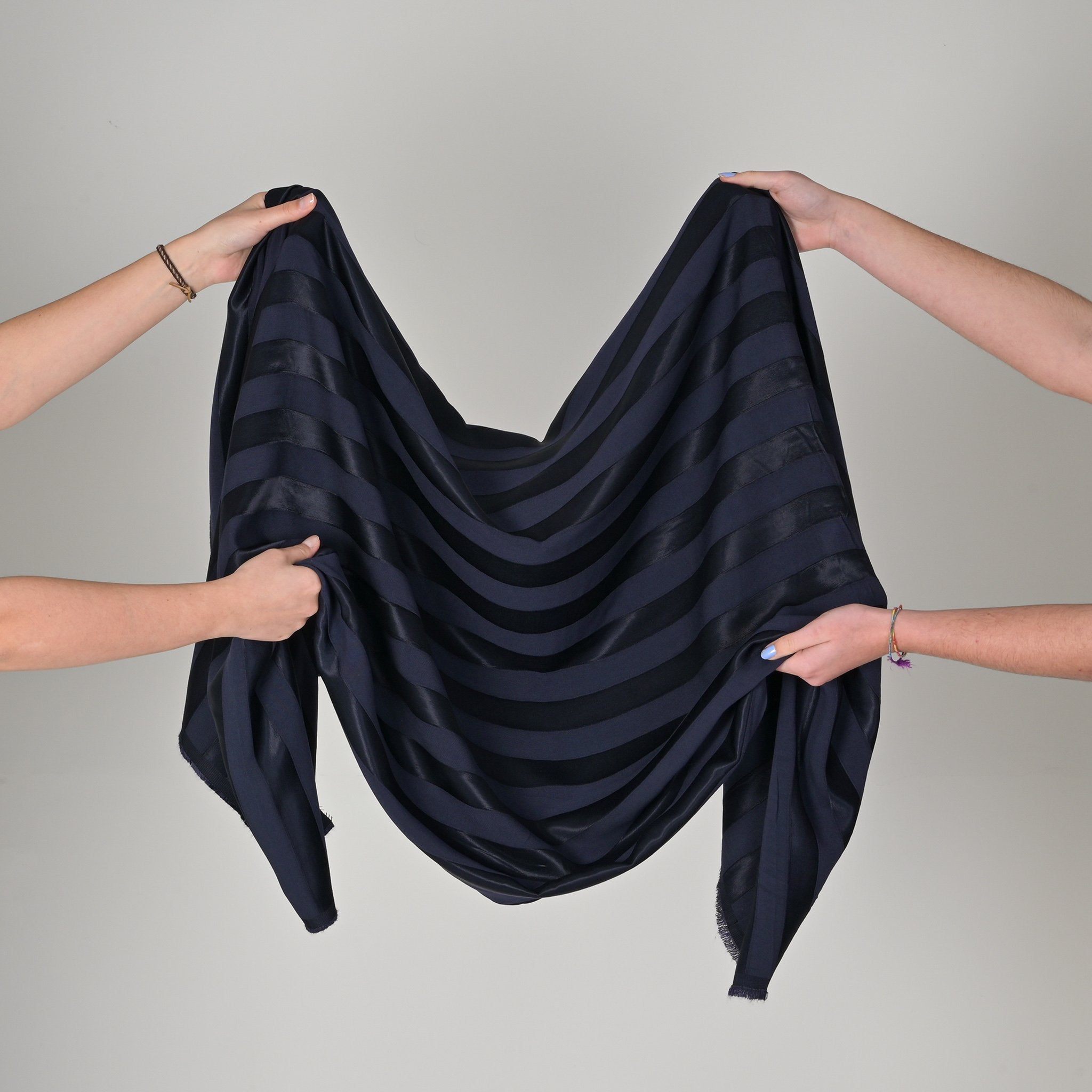 Navy Striped Satin Fabric 99373