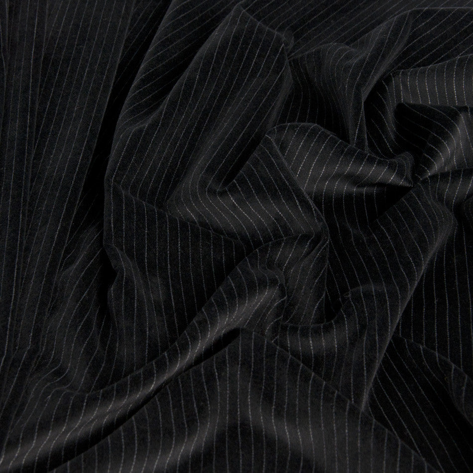 Black Pinstripe Stretch Velvet 116 - Fabrics4Fashion