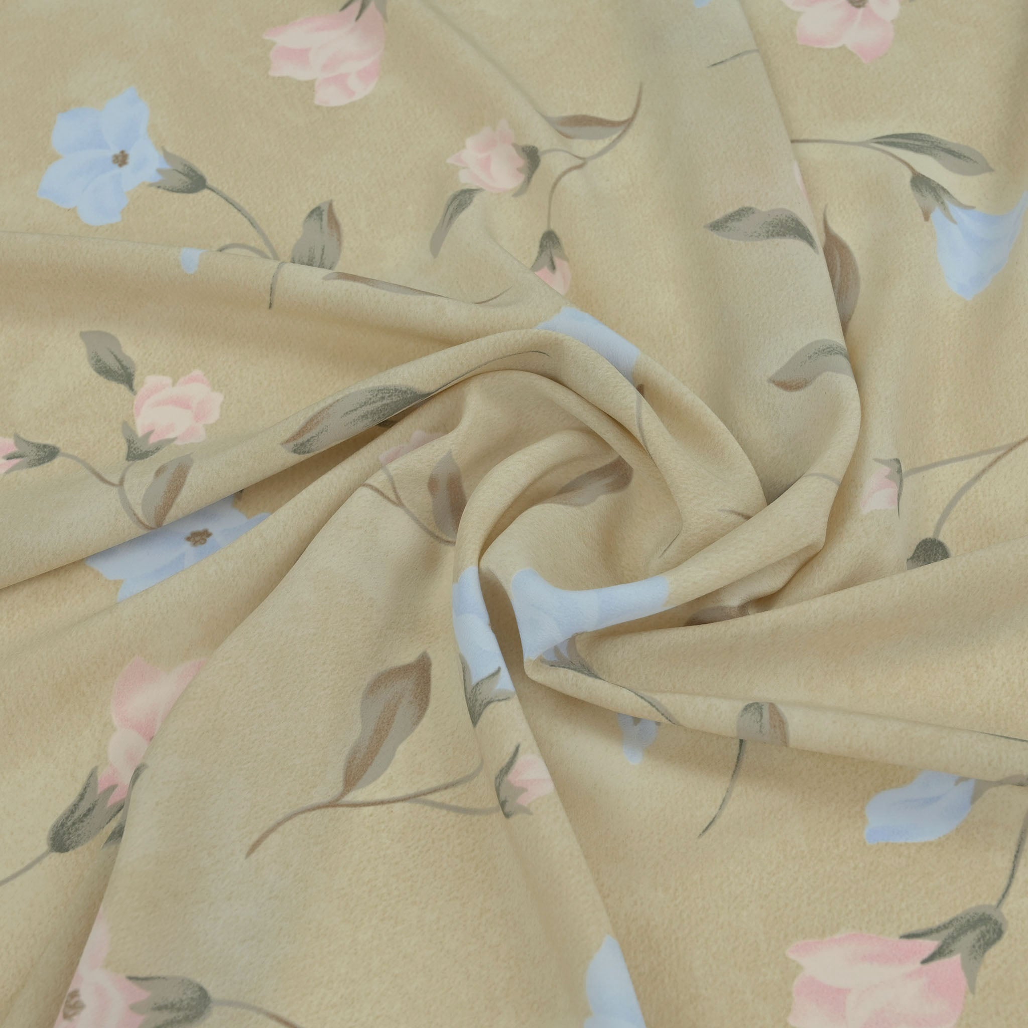 Beige Floral Print Crepe fabric