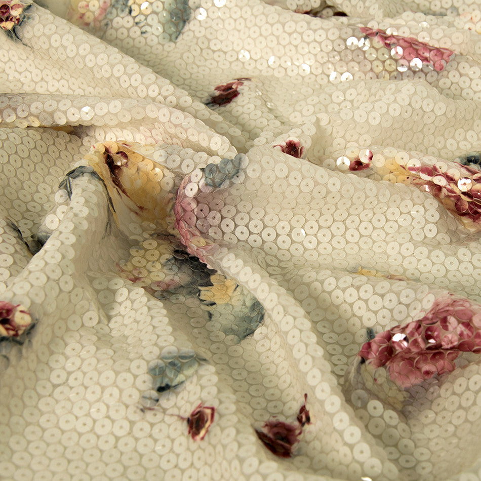 Fancy Floral Printed Sequin Fabric 2350 - Fabrics4Fashion