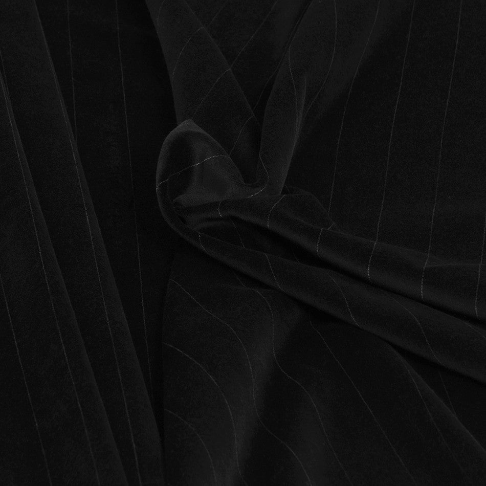 Black Pinstripe Stretch Velvet 2367 - Fabrics4Fashion