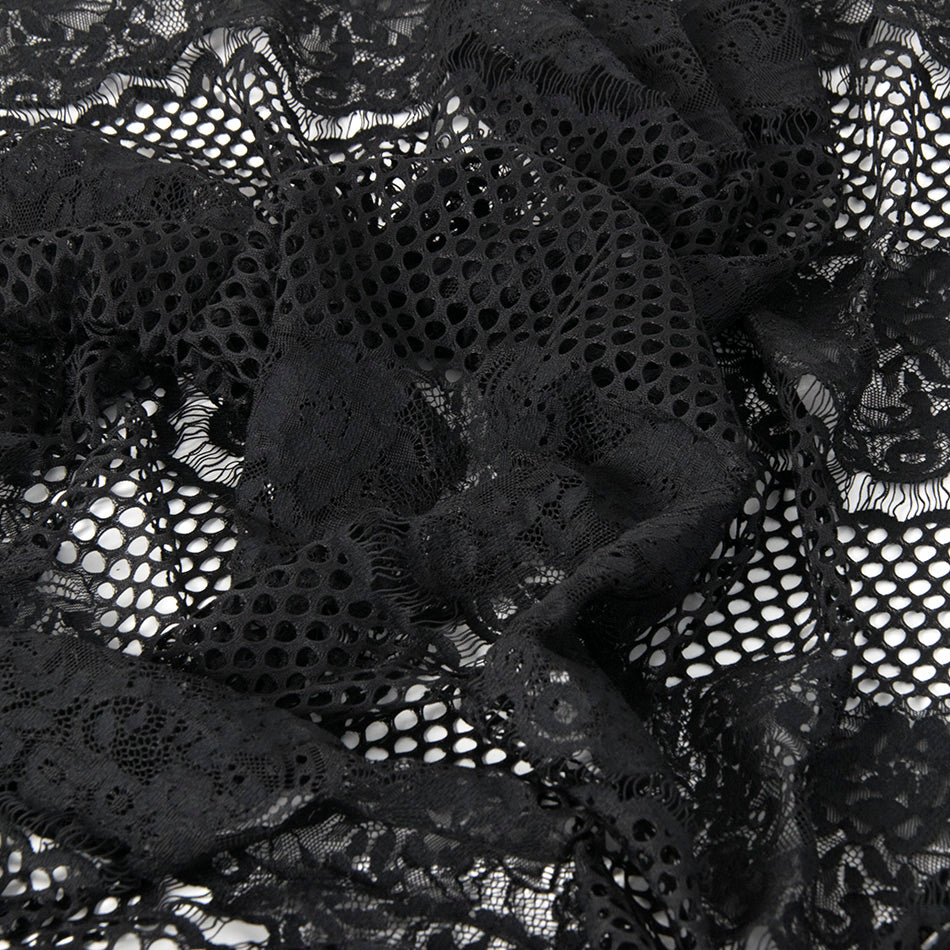 Black Floral Lace, Fabric By The Yard, Black Lace Fabric
