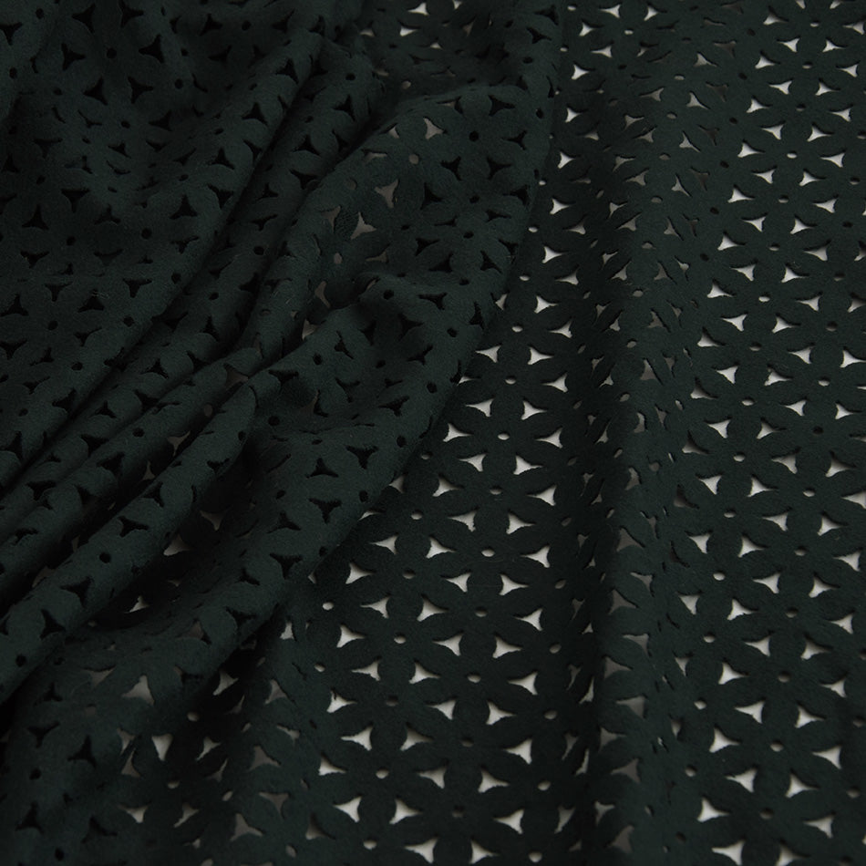 Bottle Green Laser-cut Floral Wool 5260 - Fabrics4Fashion