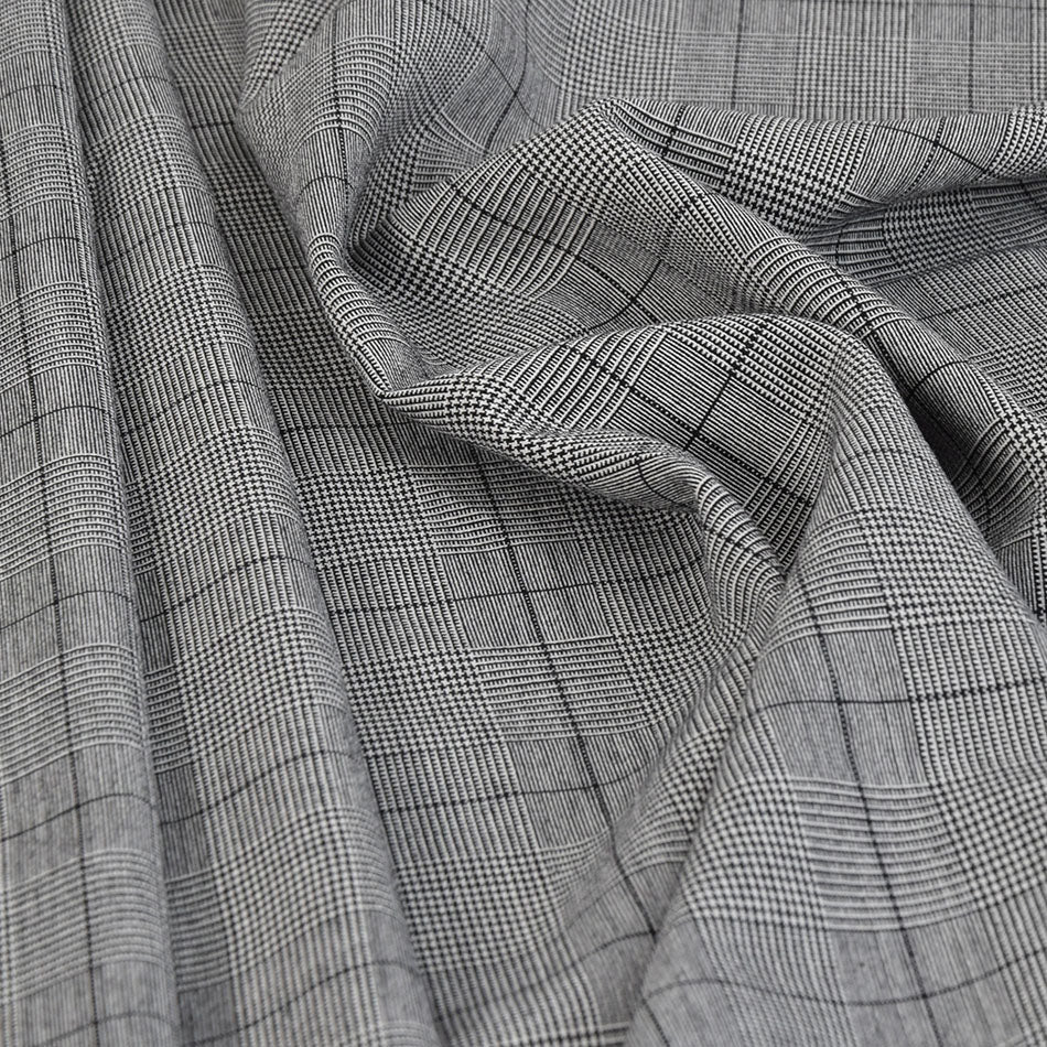 Black & White Stretch Prince of Wales Fabric 375 - Fabrics4Fashion