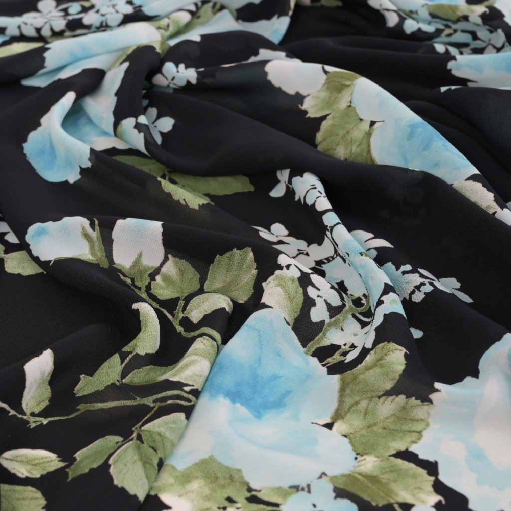 Black Floral Crepe Georgette 99725 - Fabrics4Fashion