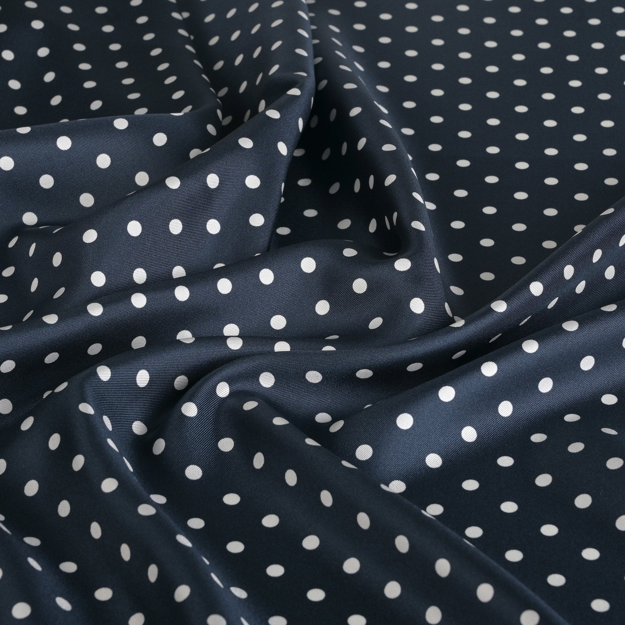 Soft Taupe/Black/Dark Navy 100% Silk Multi Polka Dot Print Chiffon 43W