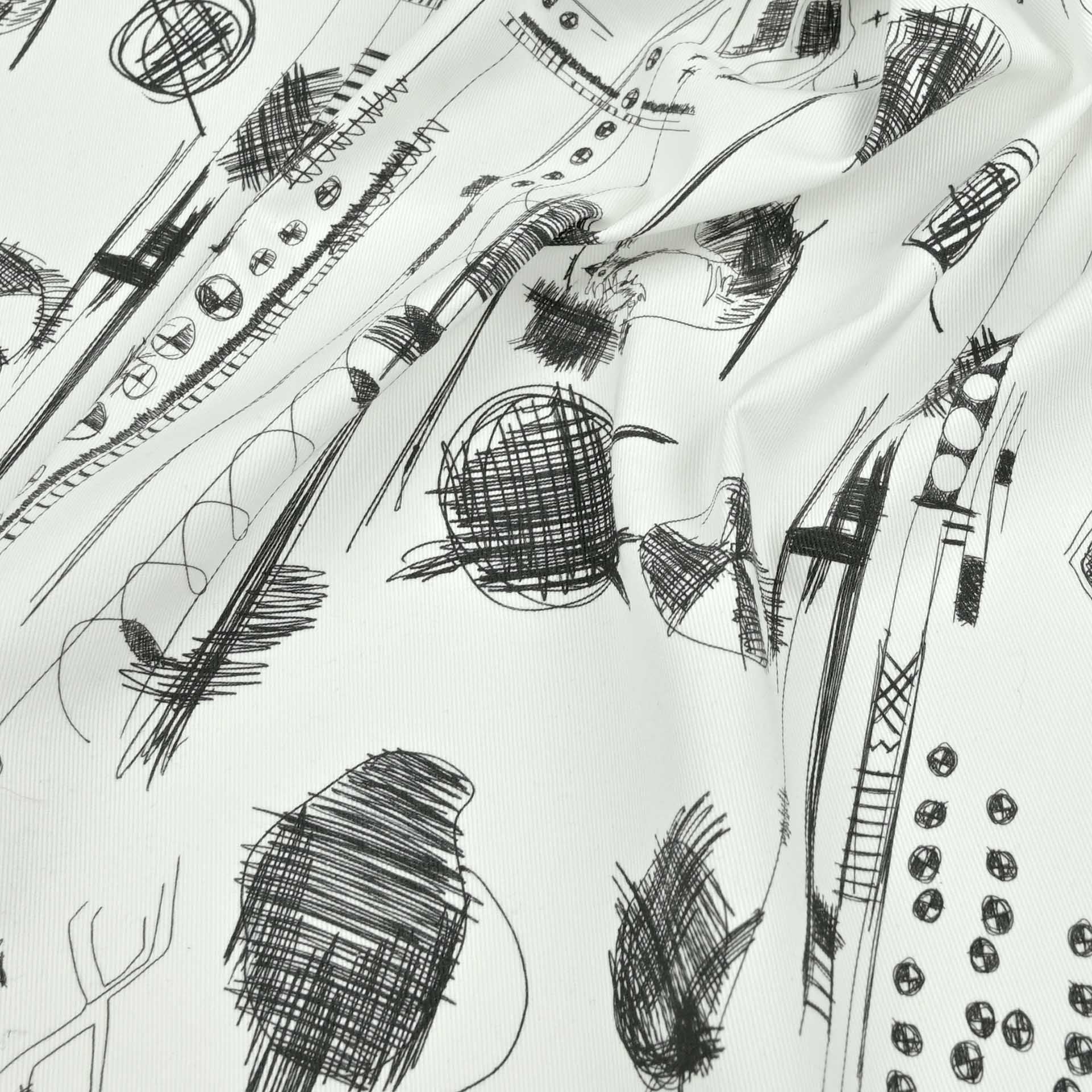 White Black Print Heavy Twill 3580