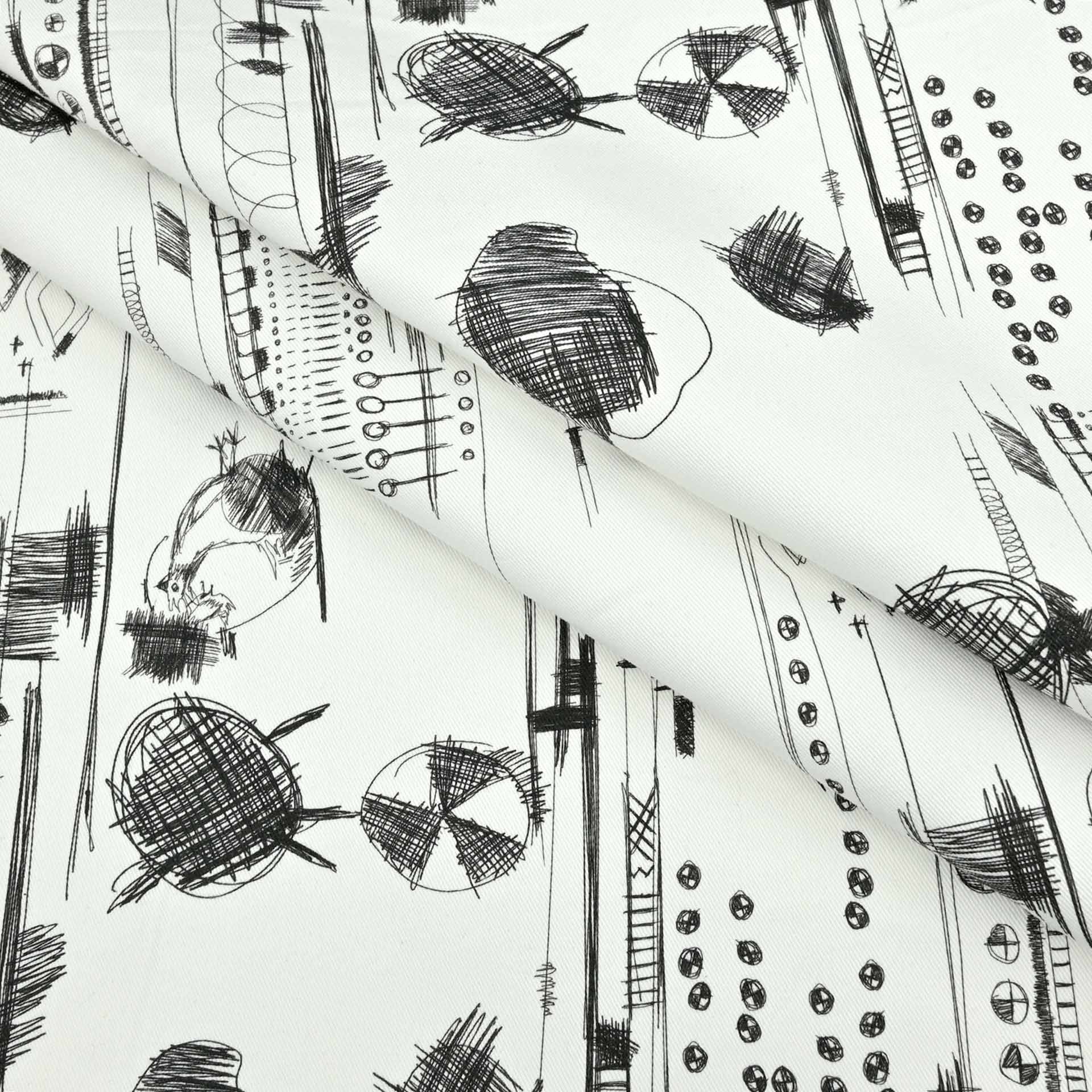 White Black Print Heavy Twill 3580
