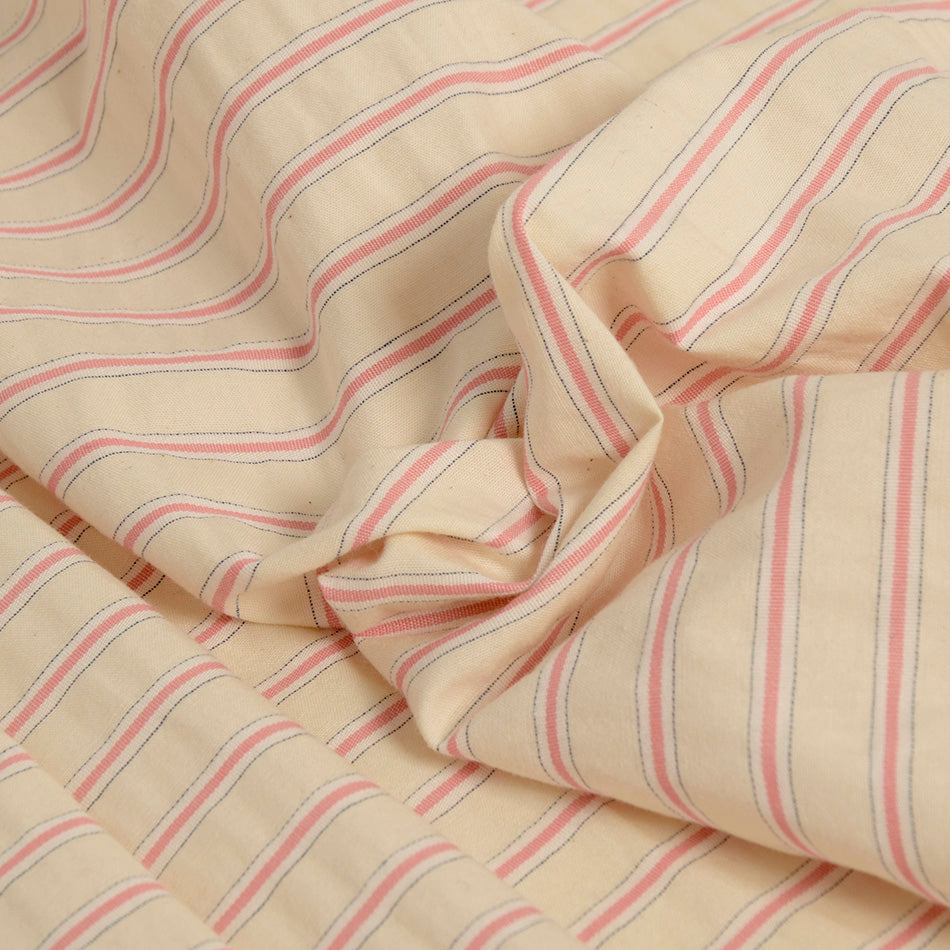 Cotton beige fabric with pink stripes  fabrics4fashion
