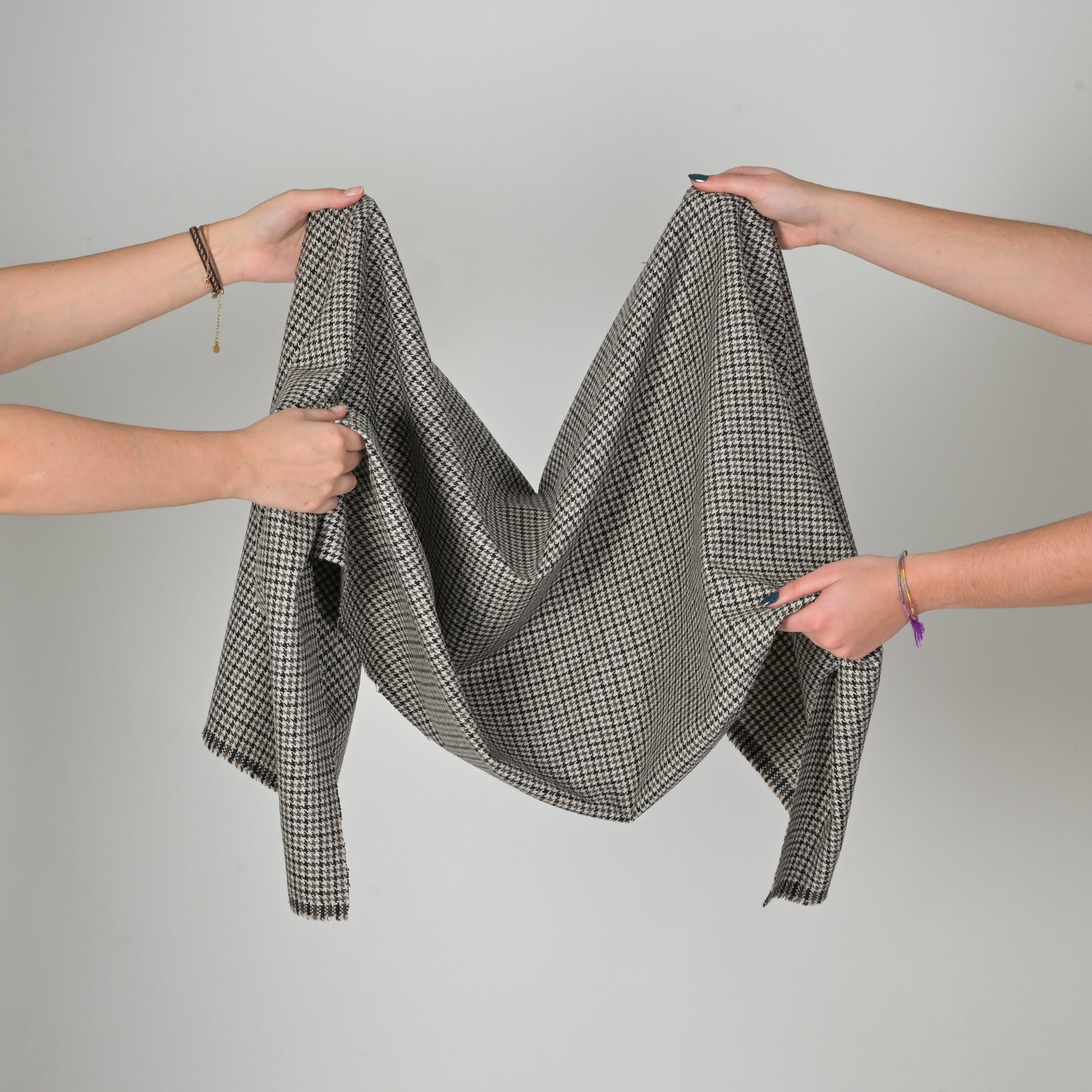 Beige Pied-de-Poule Flannel Fabric 9065