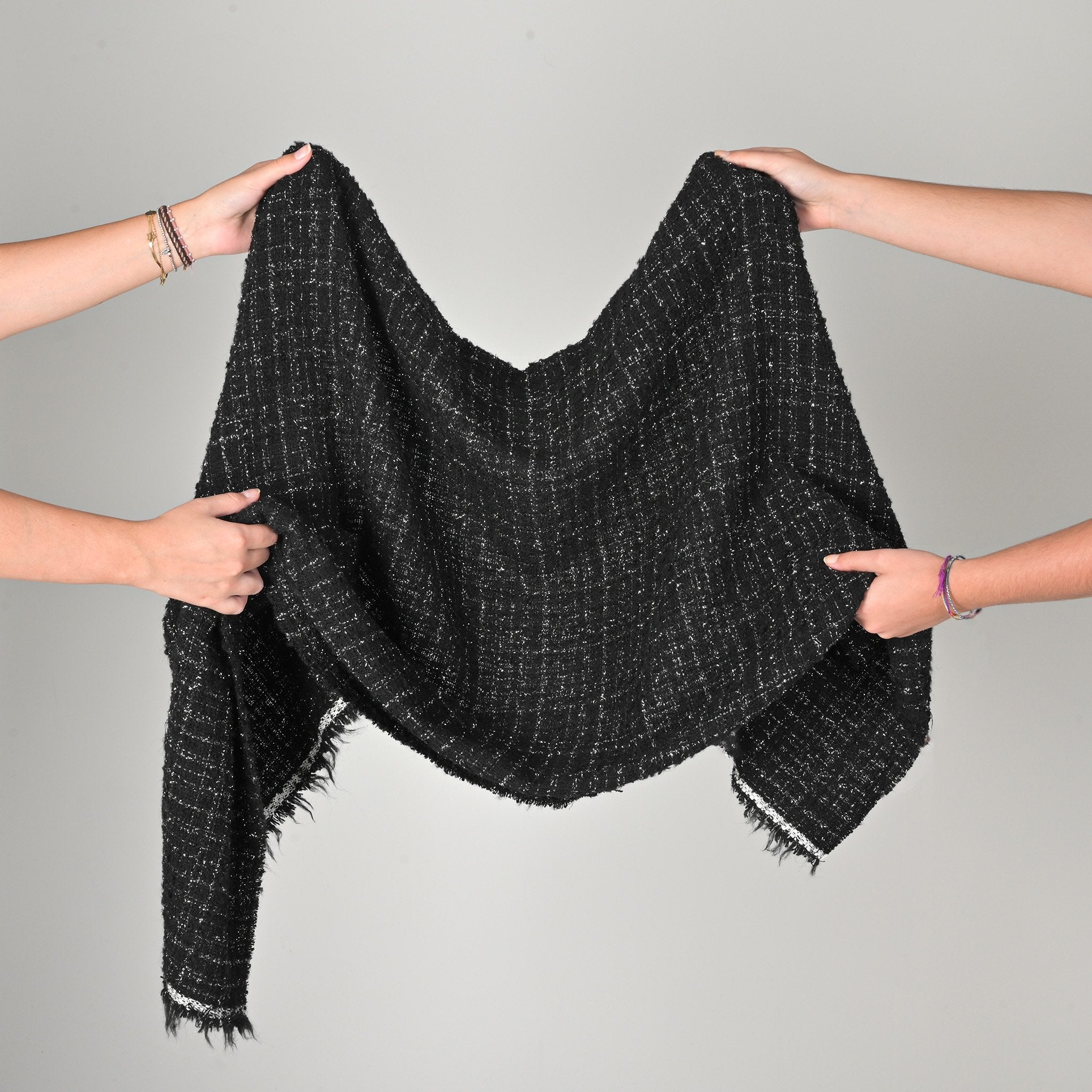 Black Shiny Tweed Fabric 12054