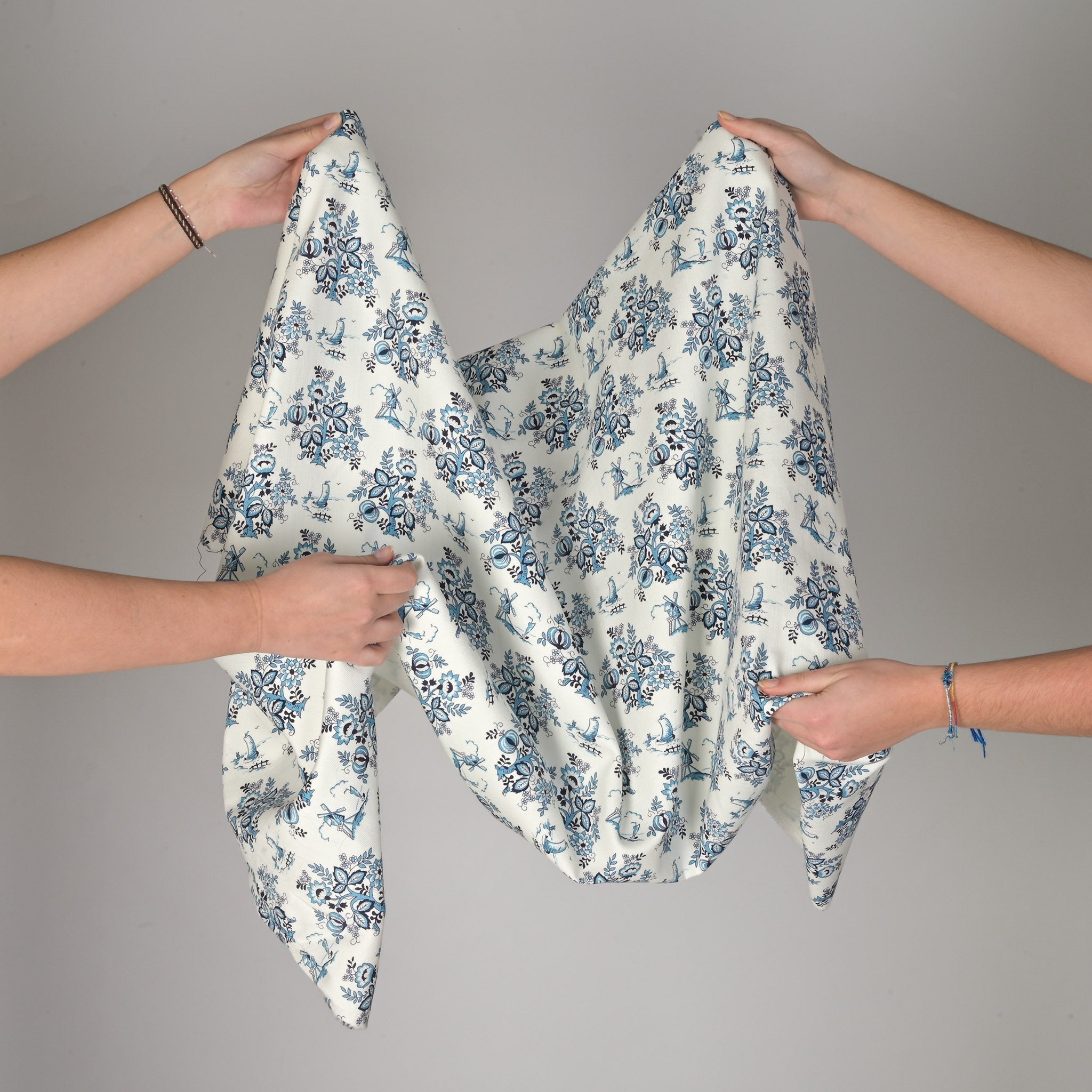 Blue Floral Twill Fabric 2897