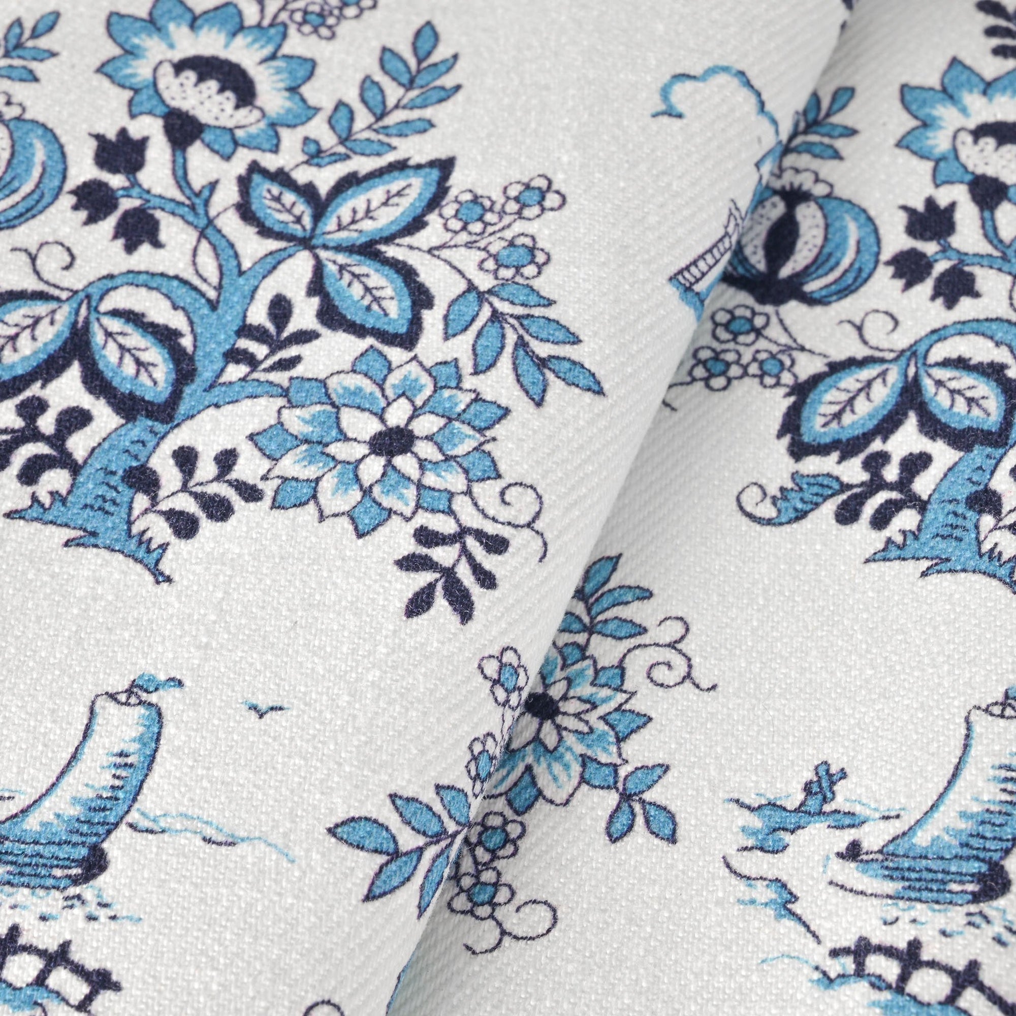 Blue Floral Twill Fabric 2897
