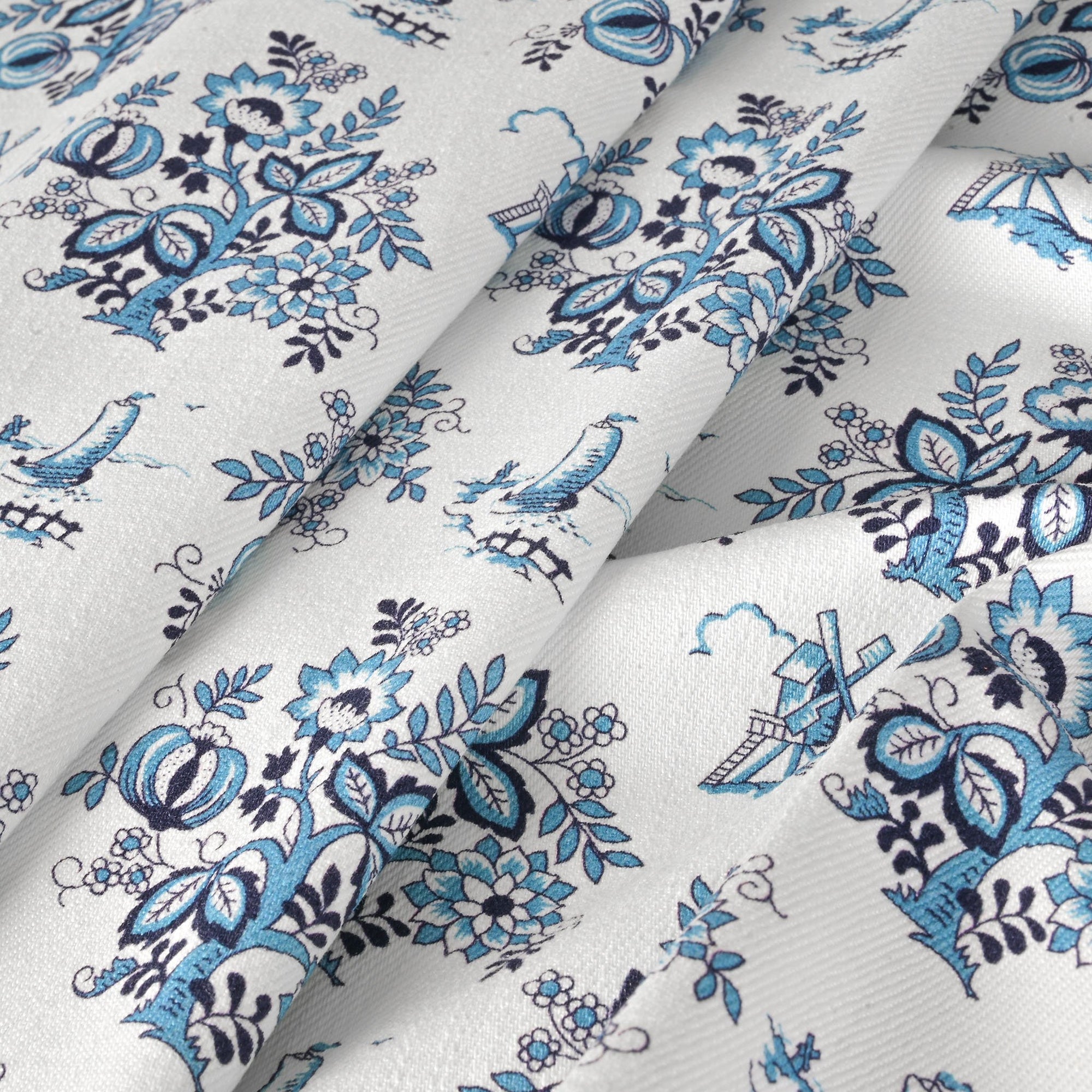Blue Floral Twill Fabric 2897