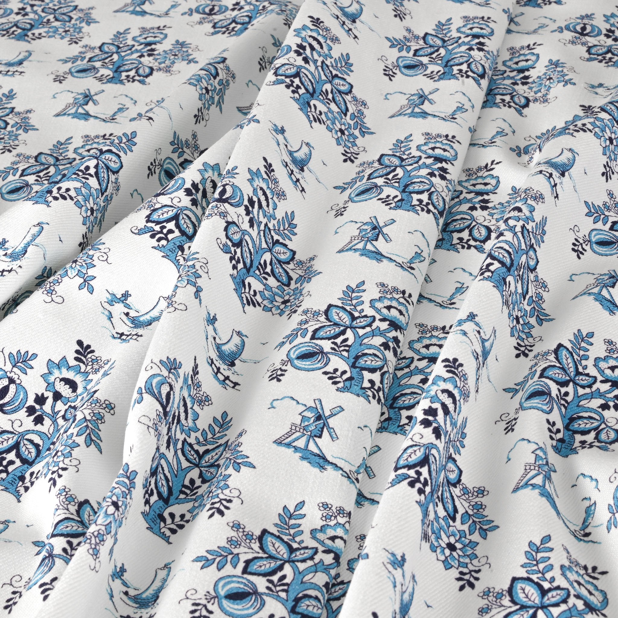 Blue Floral Twill Fabric 2897