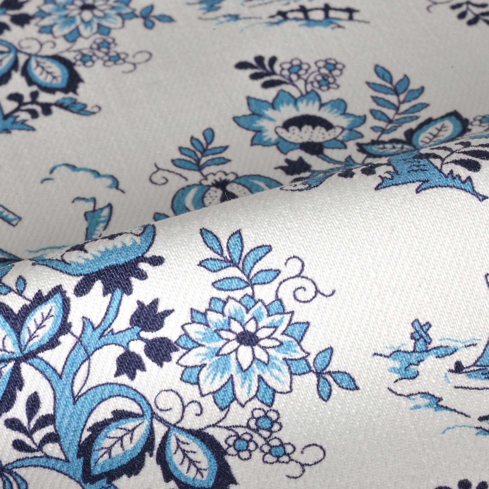 Blue Floral Twill Fabric 2897