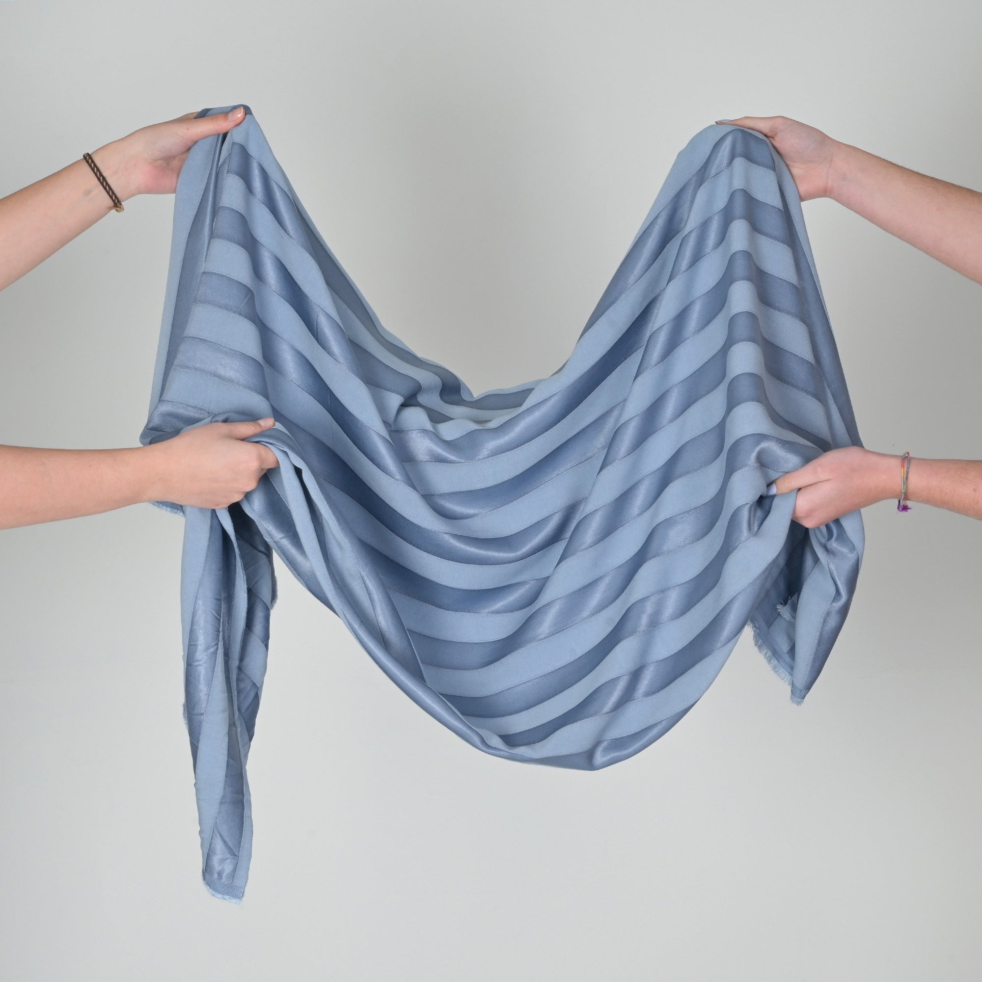 Blue Striped Twill Satin Fabric 4539