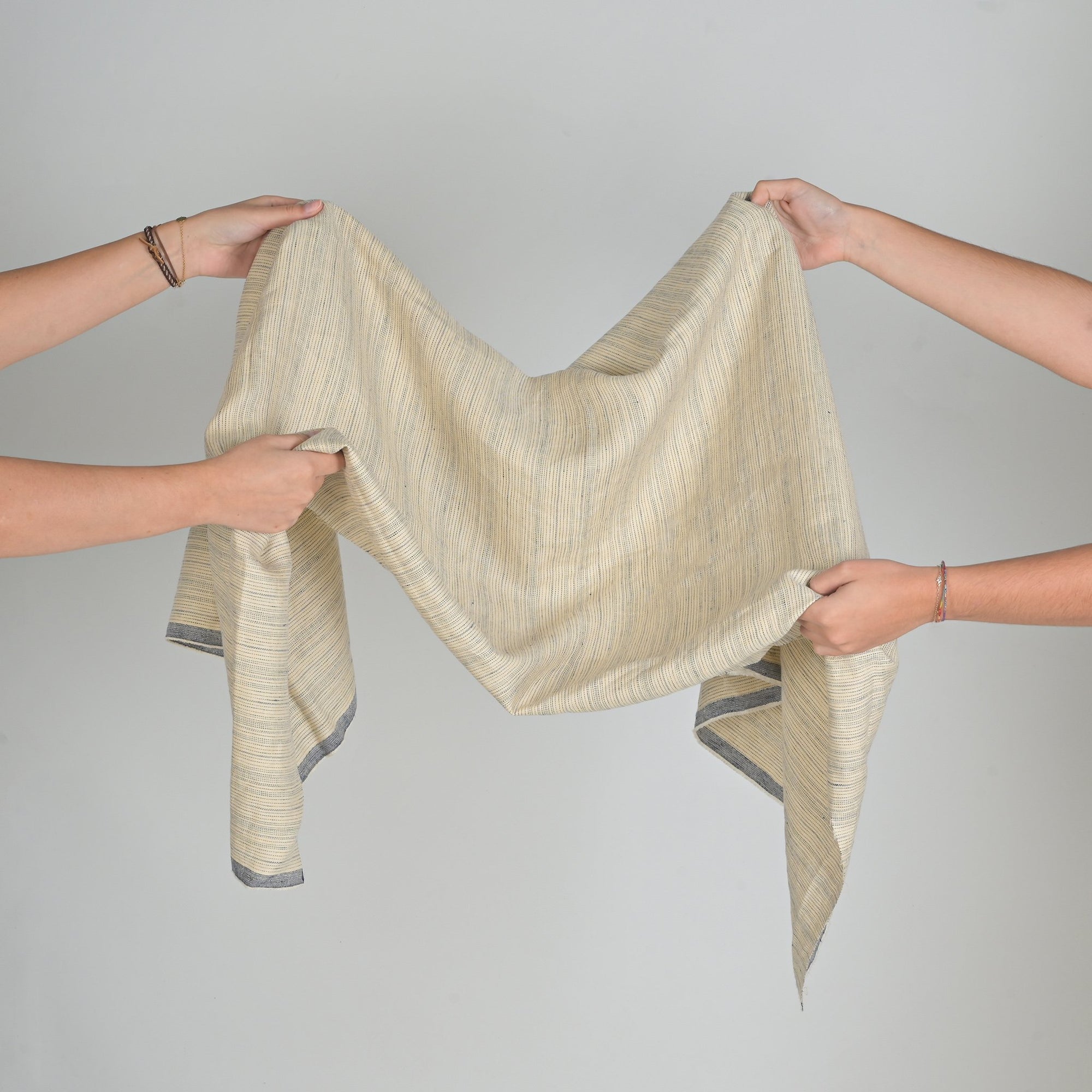 Cream Striped Linen Fabric 7115