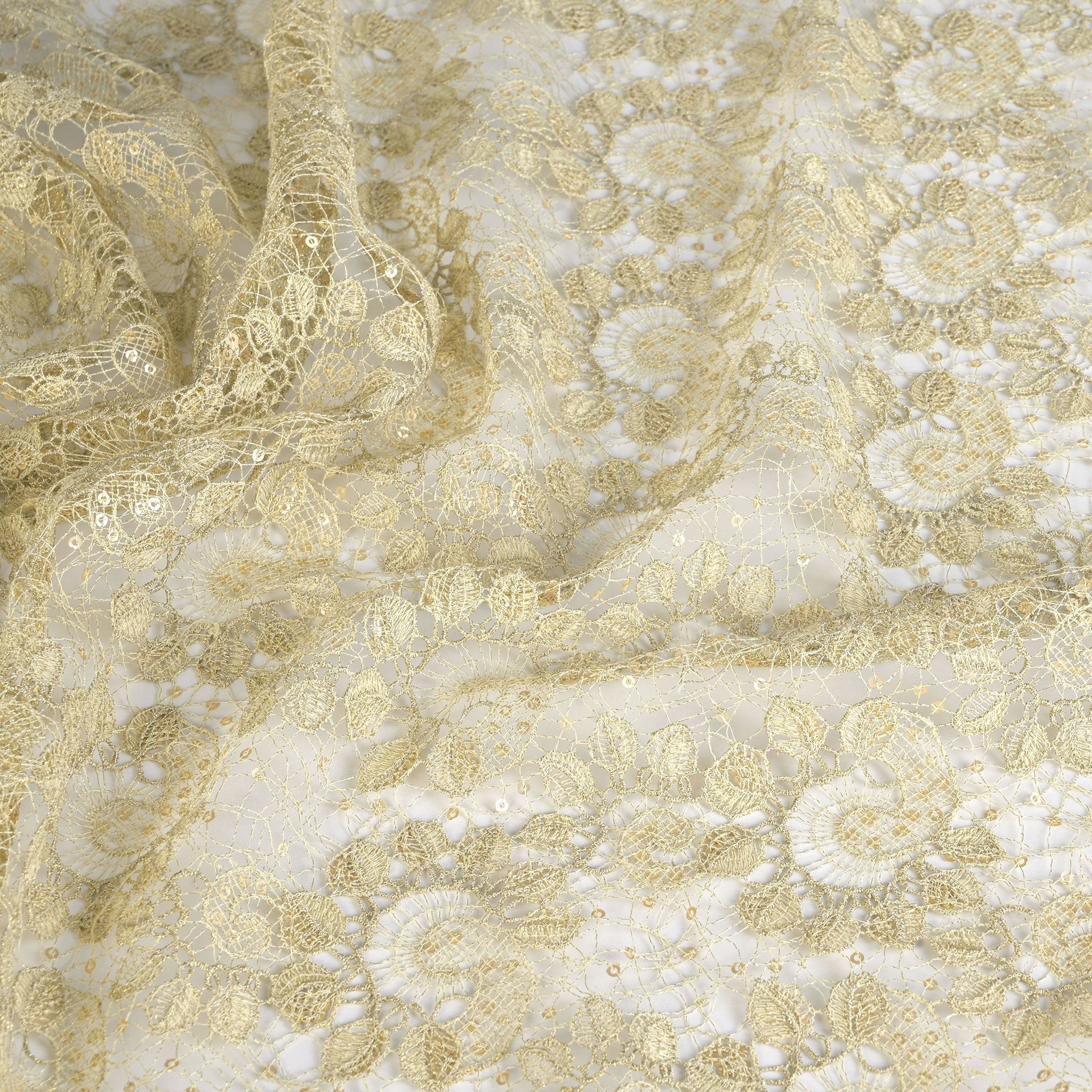 Gold Floral Lace Fabric 95325