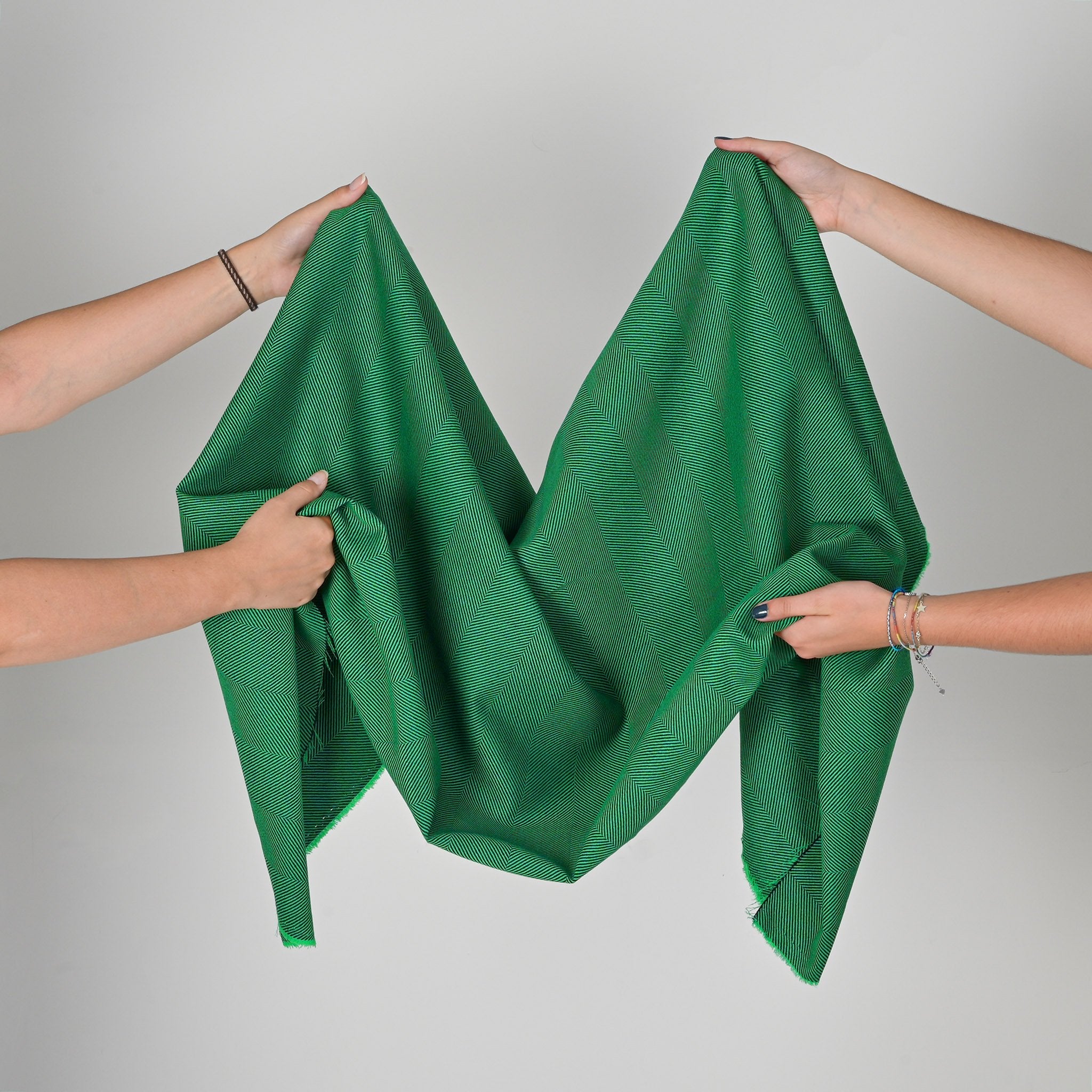 Green Herringbone Suiting Fabric 3812