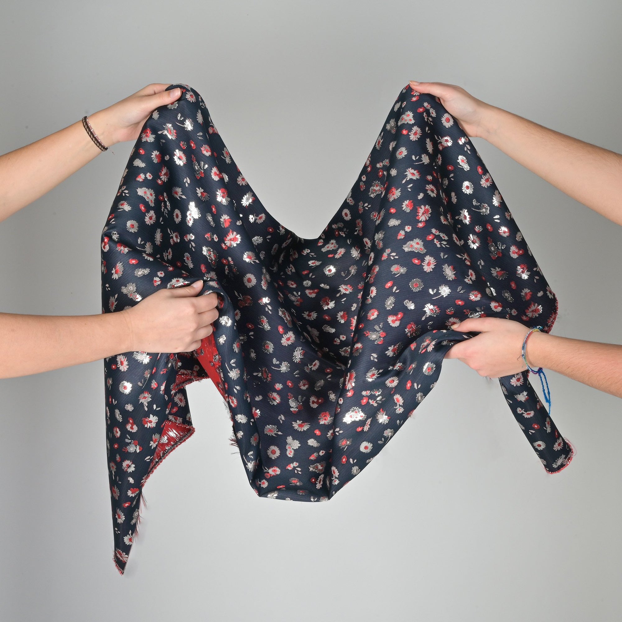 Navy Floral Jacquard Fabric 78483