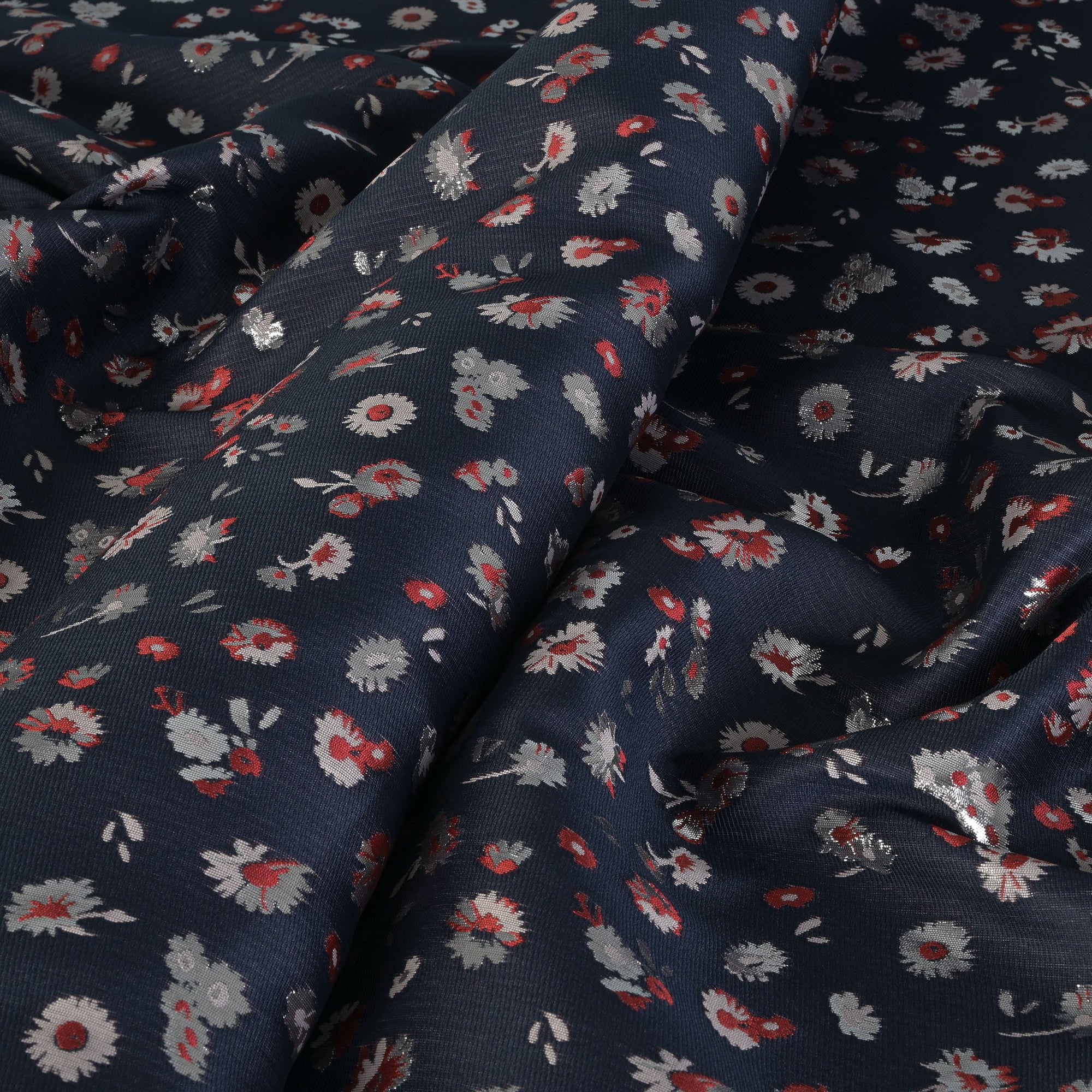 Navy Floral Jacquard Fabric 78483