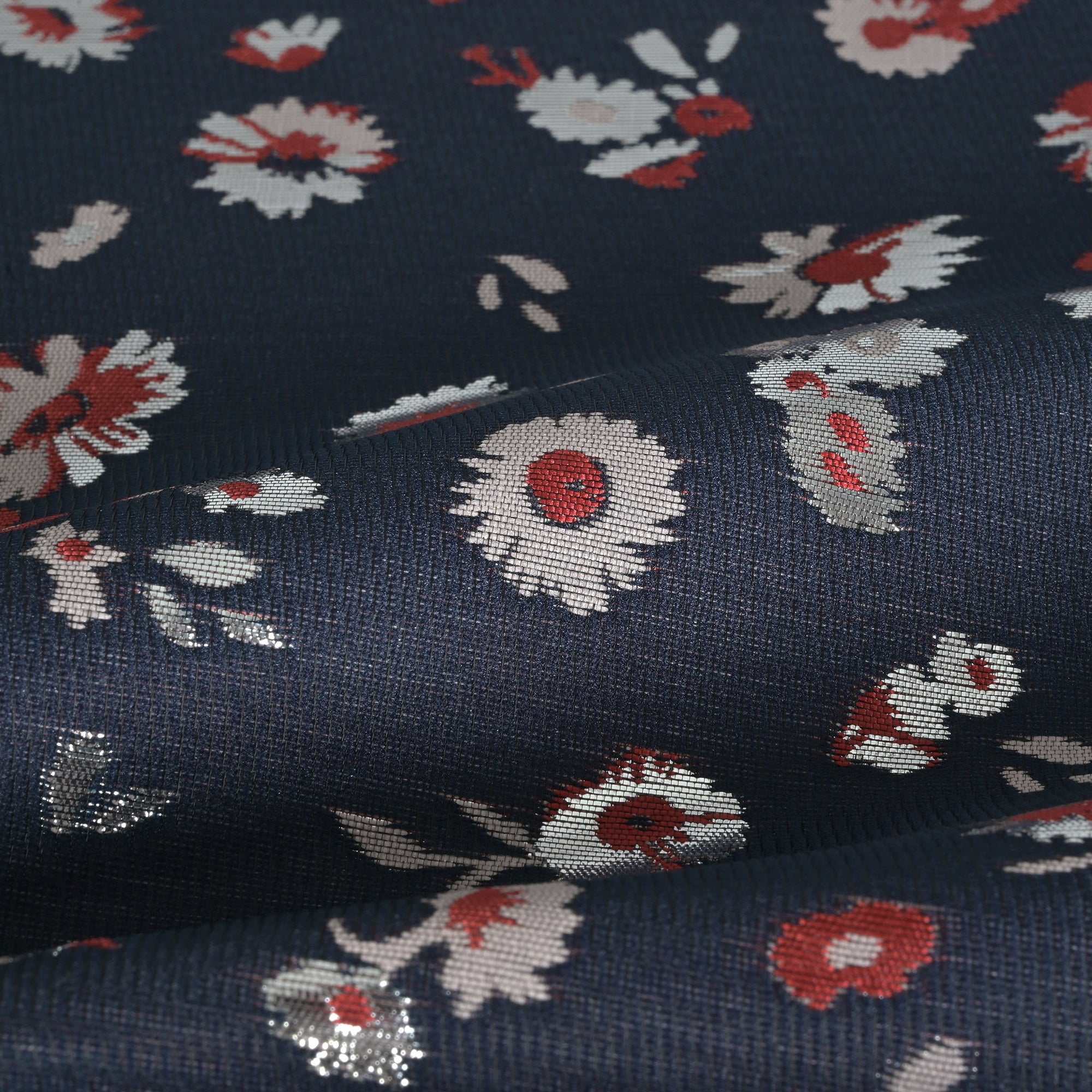 Navy Floral Jacquard Fabric 78483