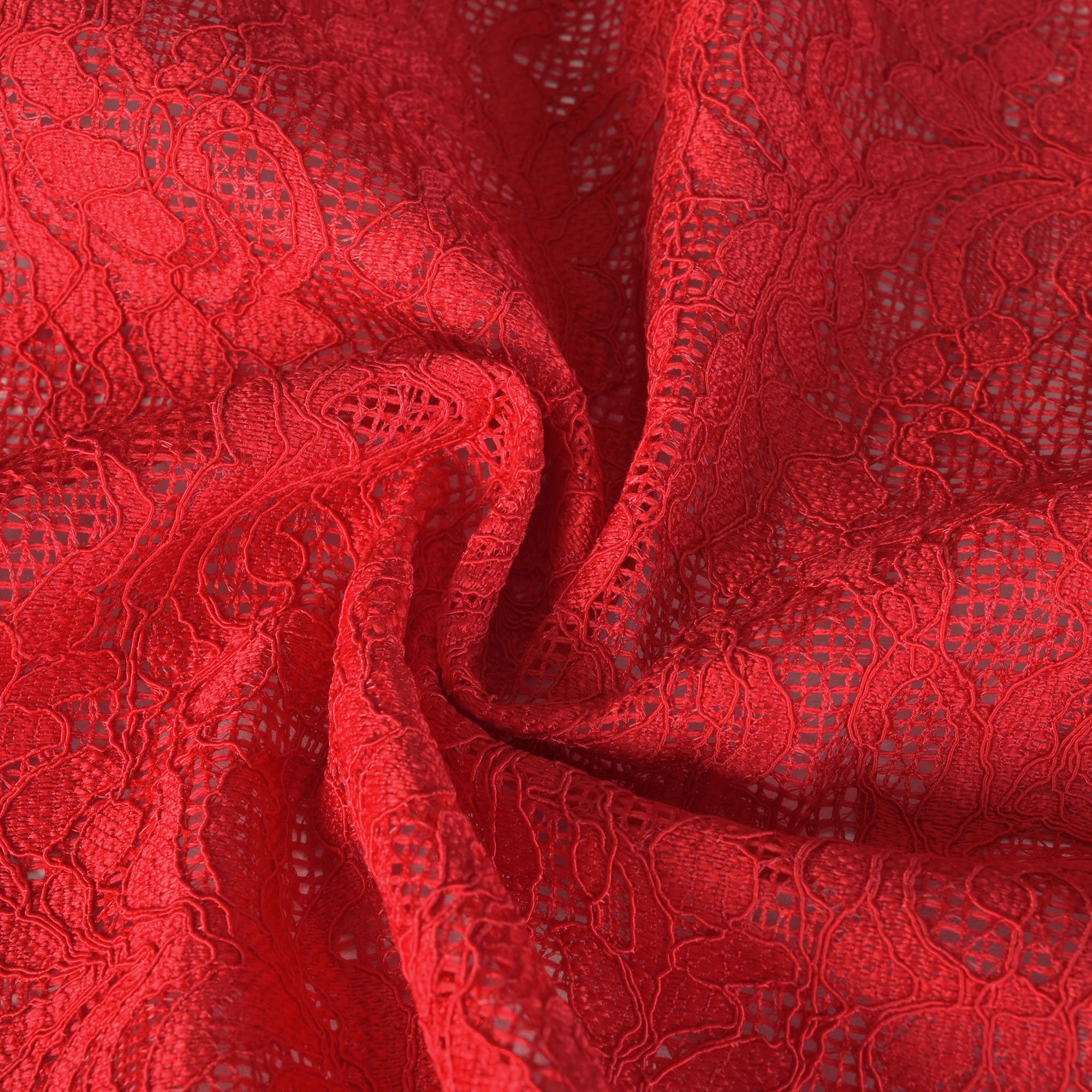 Red Floral Lace Fabric 77010