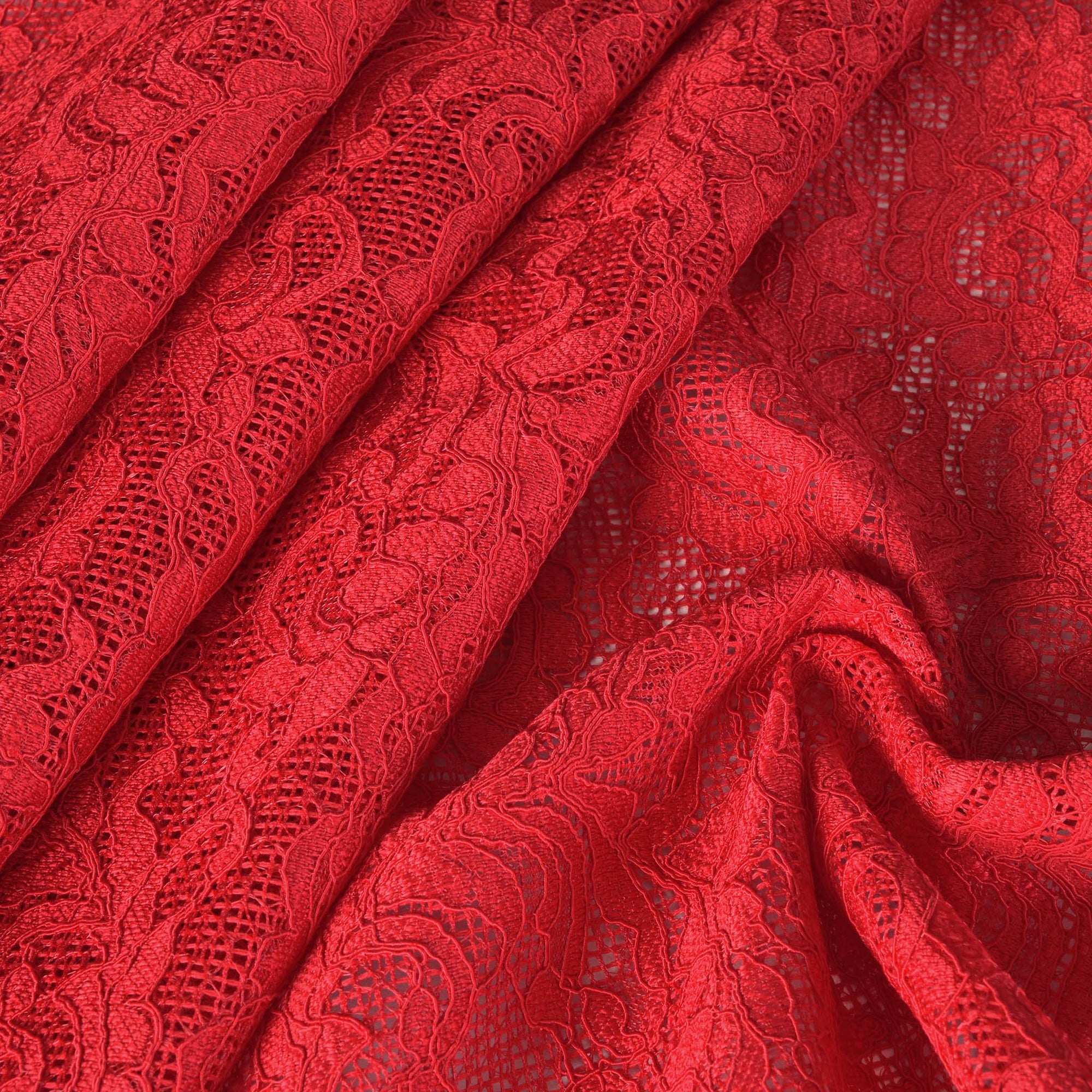Red Floral Lace Fabric 77010