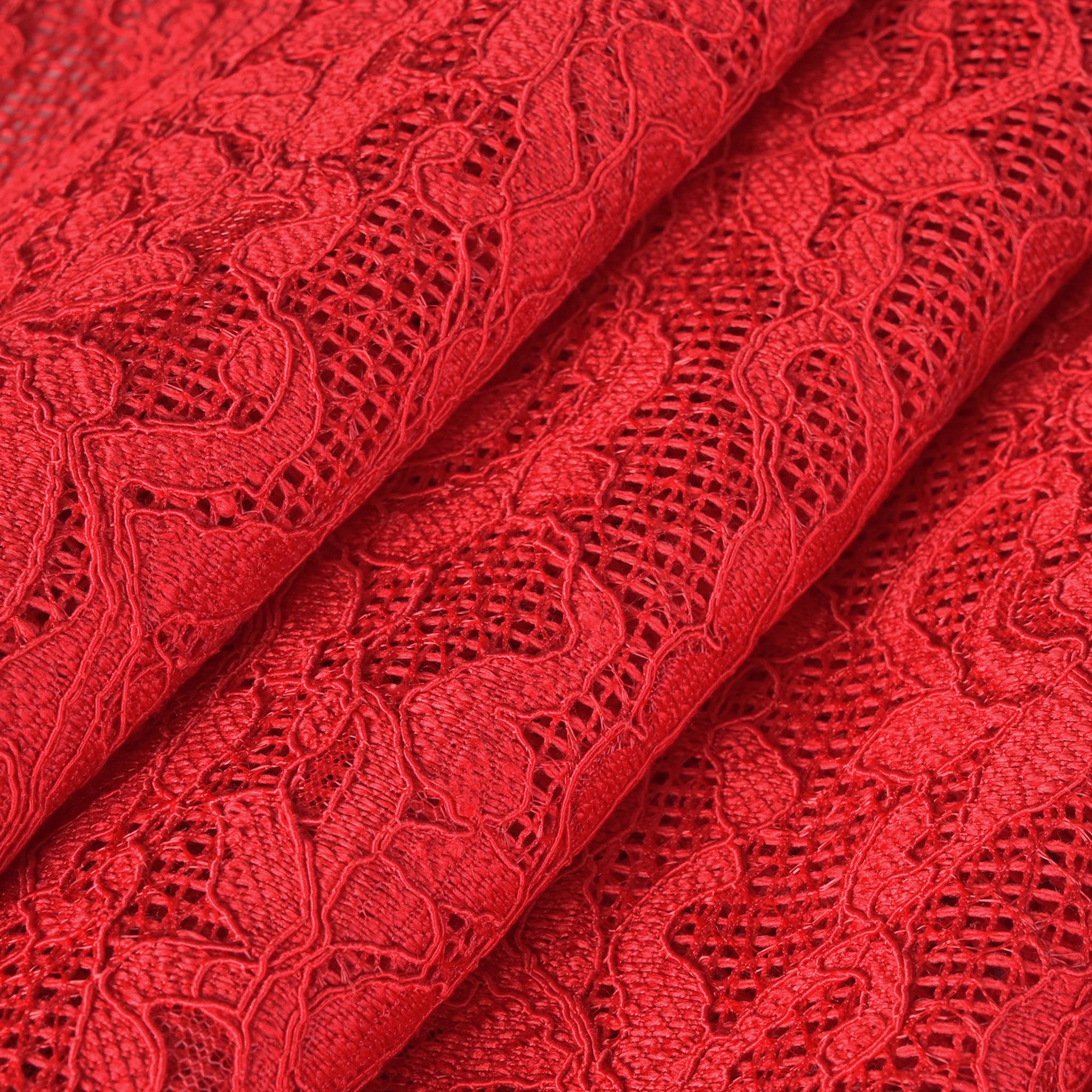 Red Floral Lace Fabric 77010