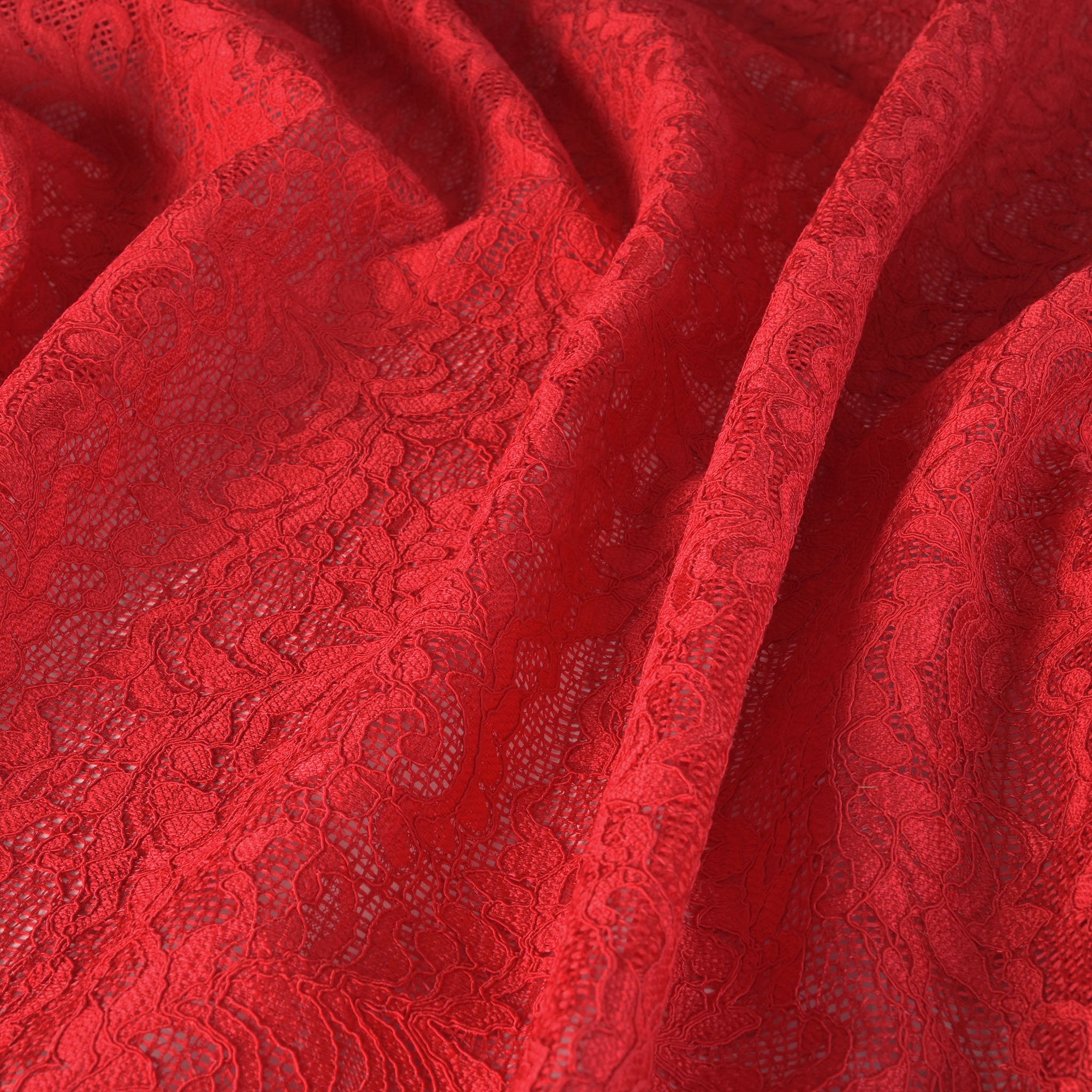 Red Floral Lace Fabric 77010