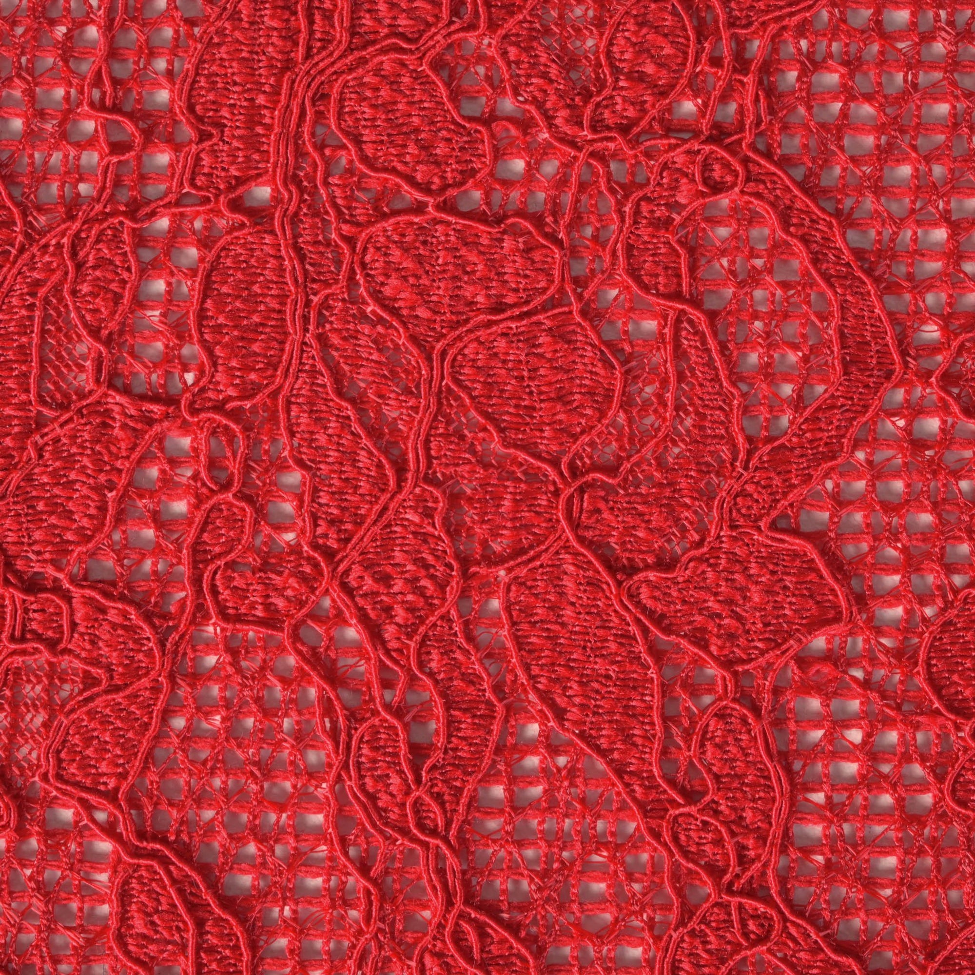 Red Floral Lace Fabric 77010
