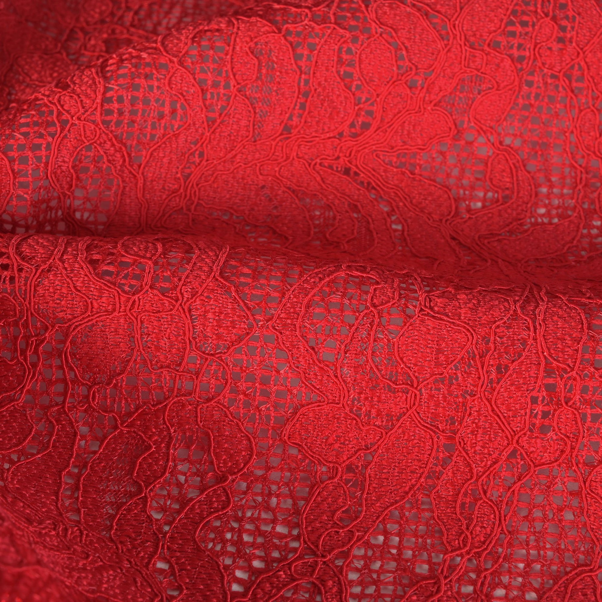 Red Floral Lace Fabric 77010