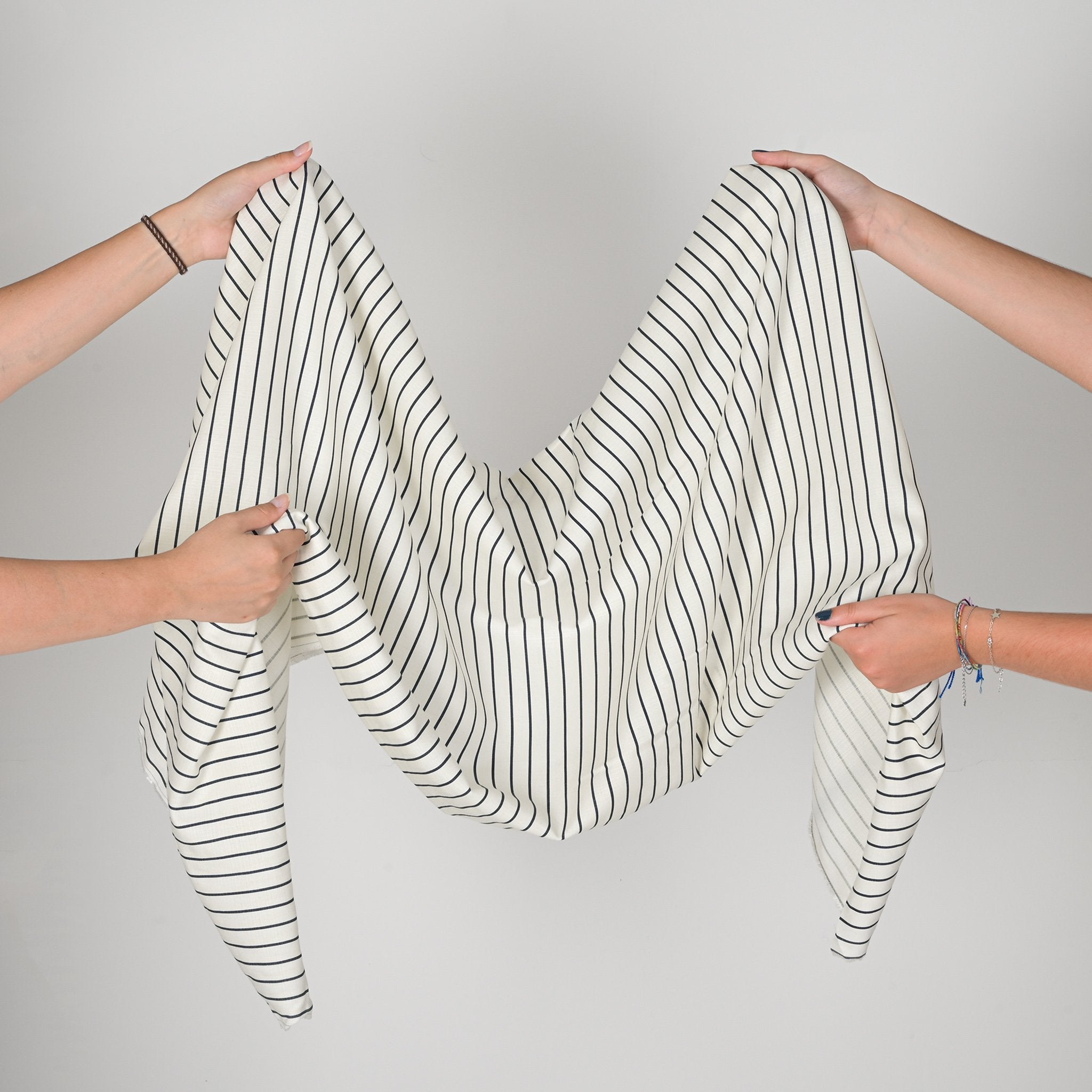 White Striped Linen Fabric 96080