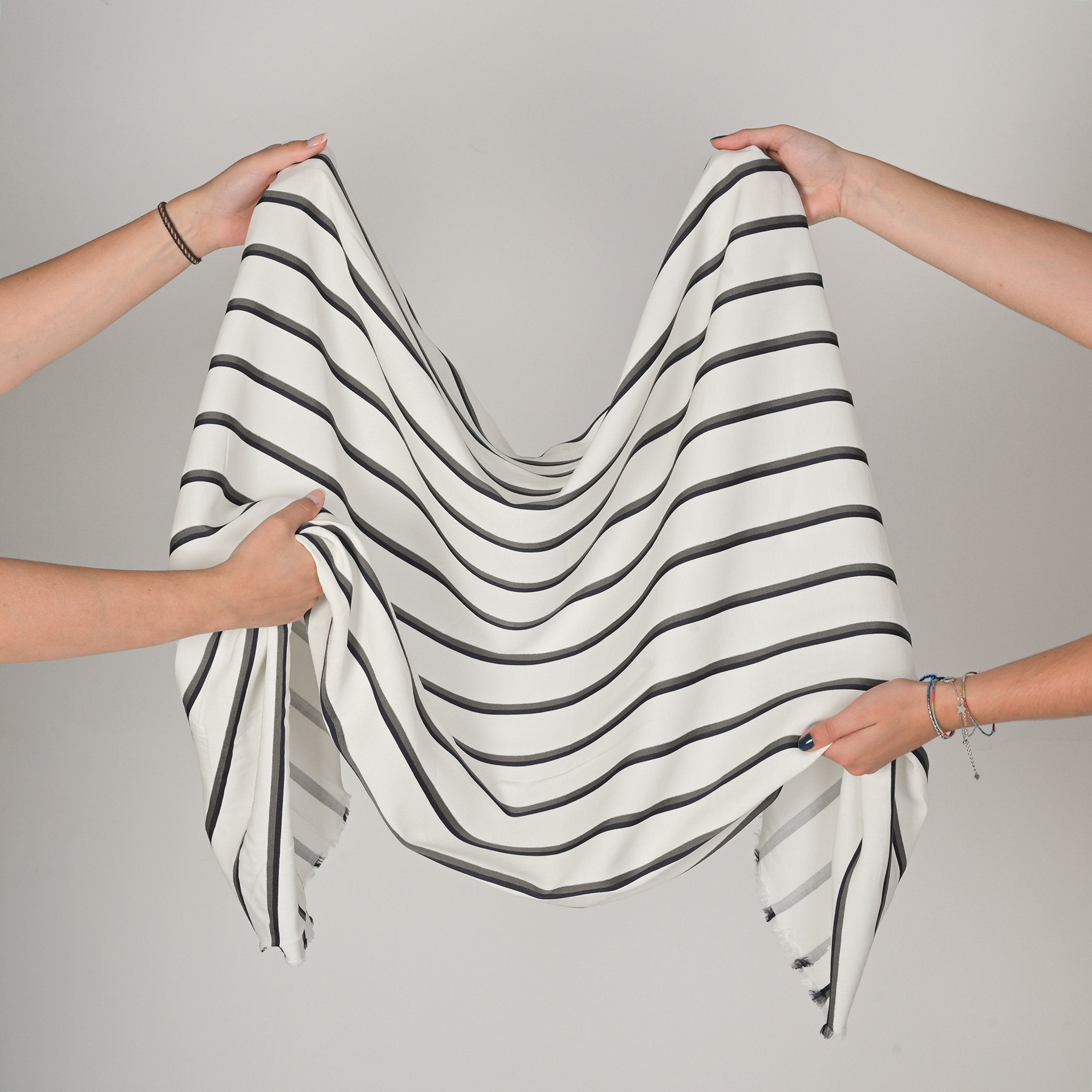 White Striped Shirting Fabric 3187
