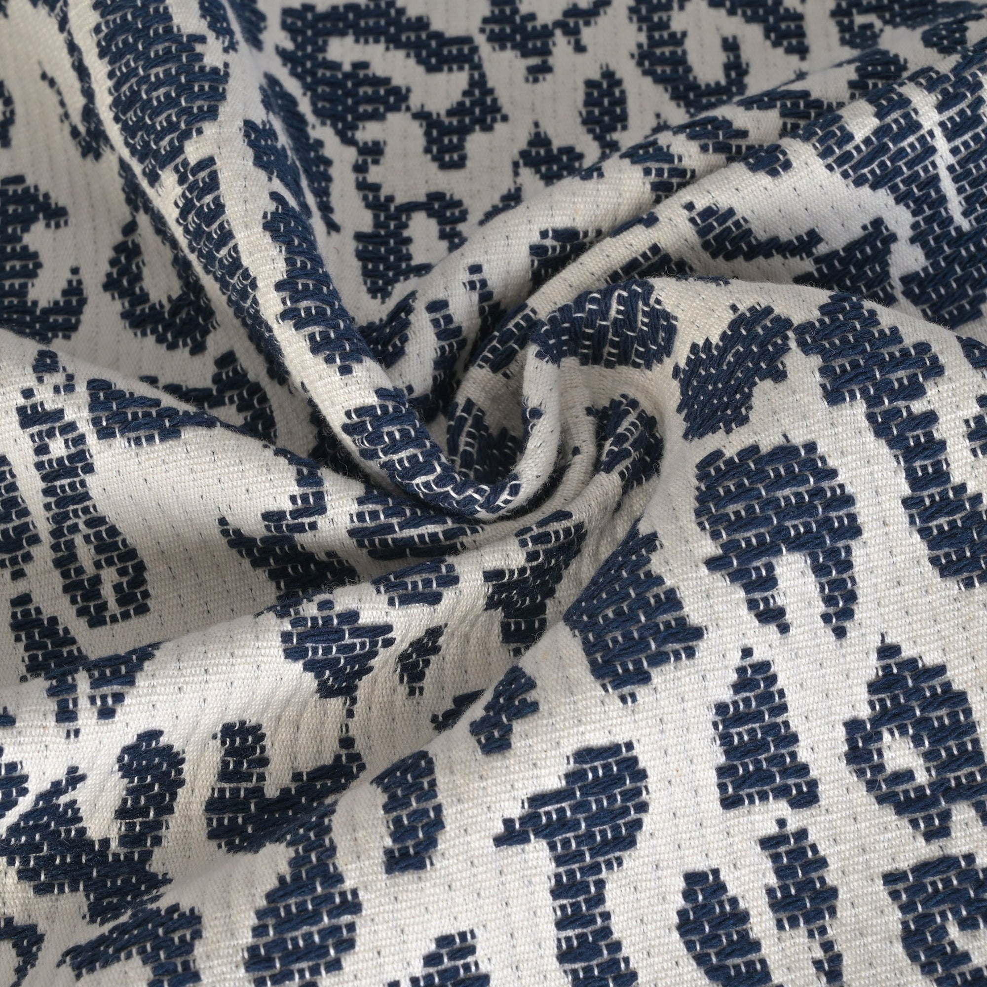 White and Navy Coating Fabric 80053