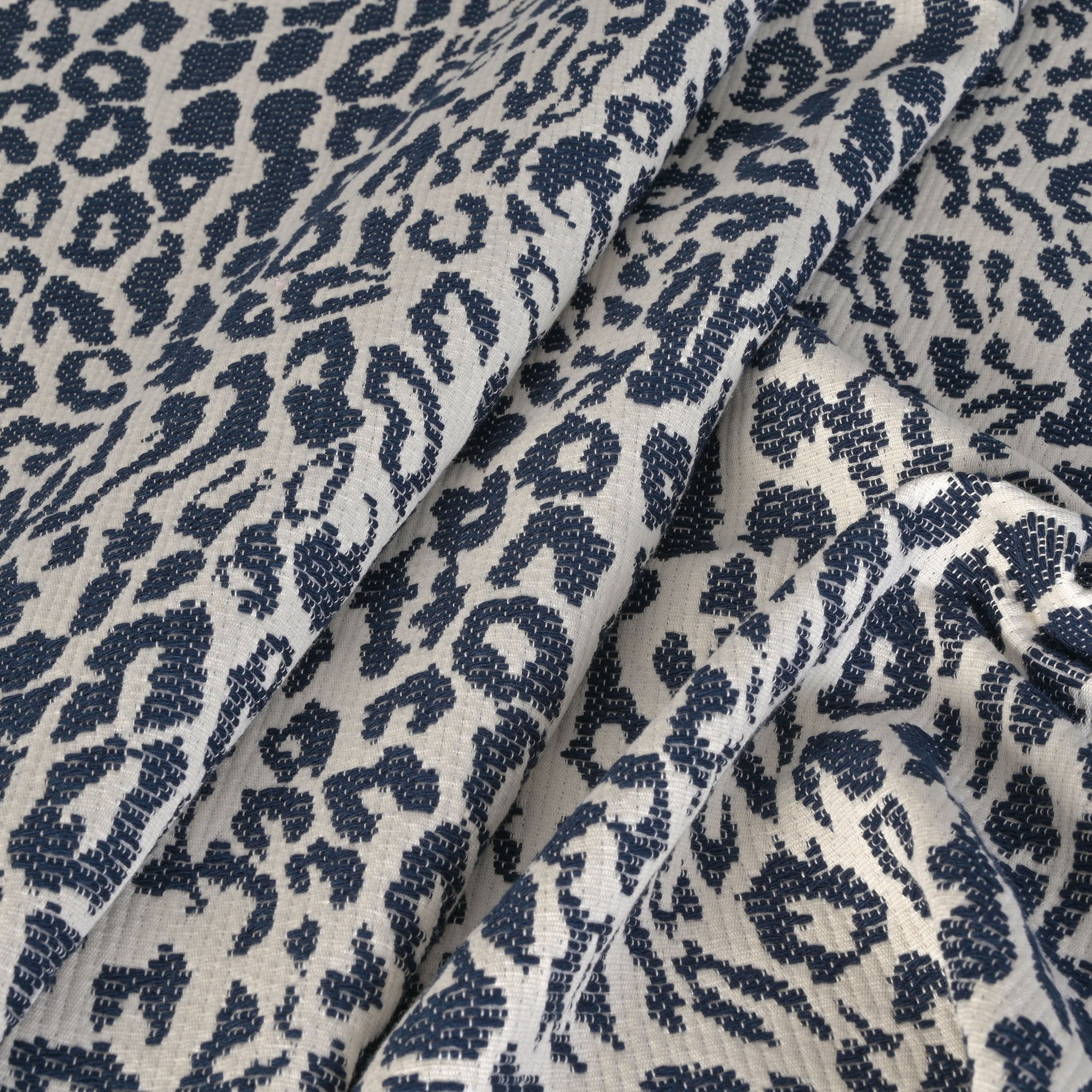 White and Navy Coating Fabric 80053