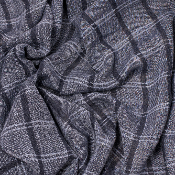 Blue Check Linen Open Weave 73 - Fabrics4Fashion
