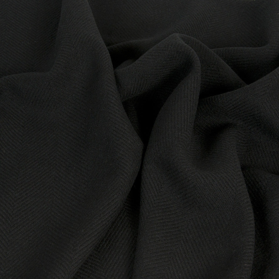 Black Herringbone Wool Fabric 1436 - Fabrics4Fashion