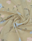 Beige Floral Print Crepe fabric