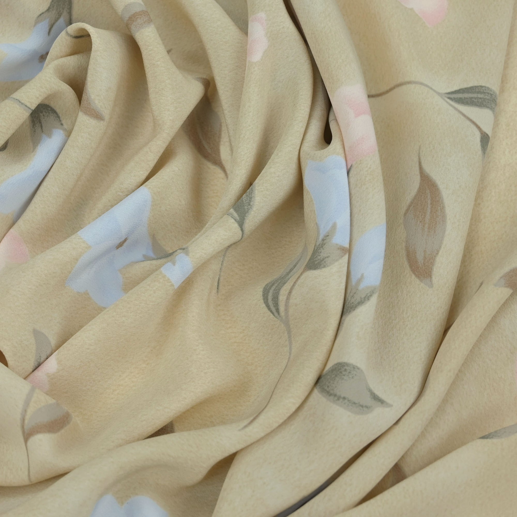 Beige Floral Print Crepe fabric
