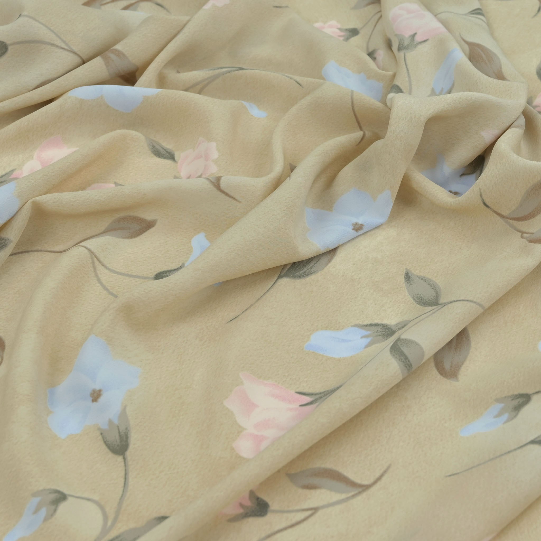 Beige Floral Print Crepe fabric