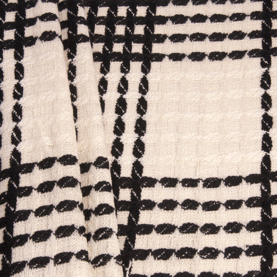 Ivory Black Check Coating Fabric 201 - Fabrics4Fashion