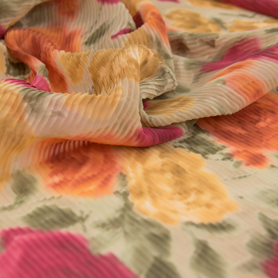 Flower Print Pleated Polyester 1158 - Fabrics4Fashion