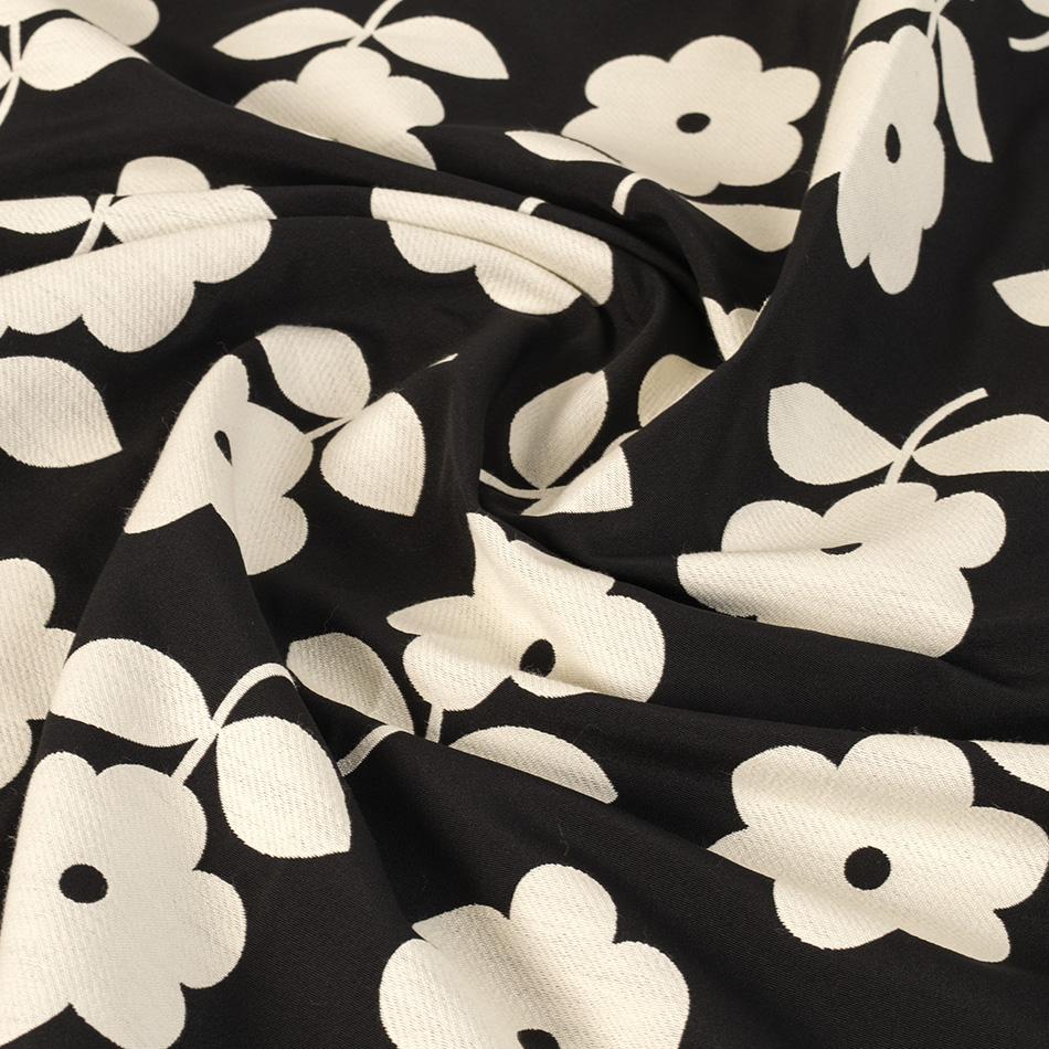 Black Ivory Floral Jacquard 2389 - Fabrics4Fashion