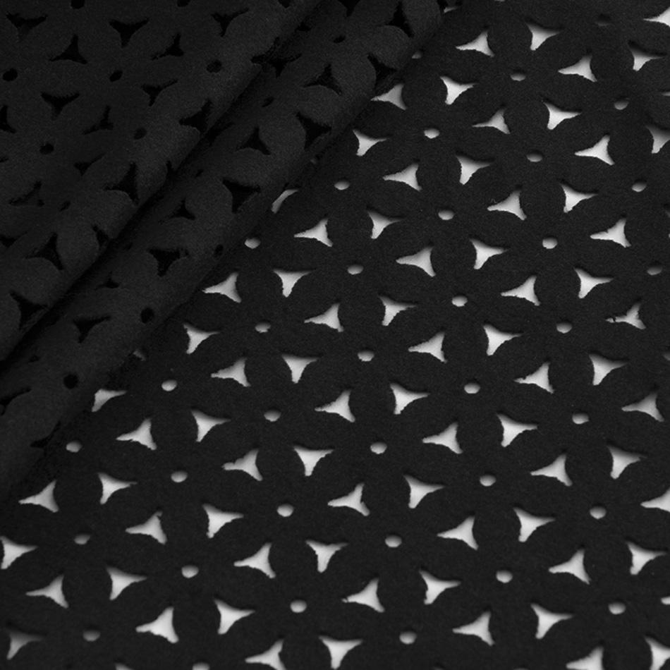 Black Laser-cut Floral Wool 5258 - Fabrics4Fashion