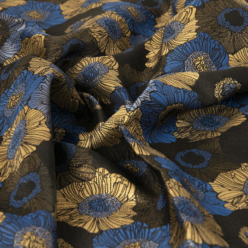 Blue & Gold Floral Blend Jacquard 2559 - Fabrics4Fashion