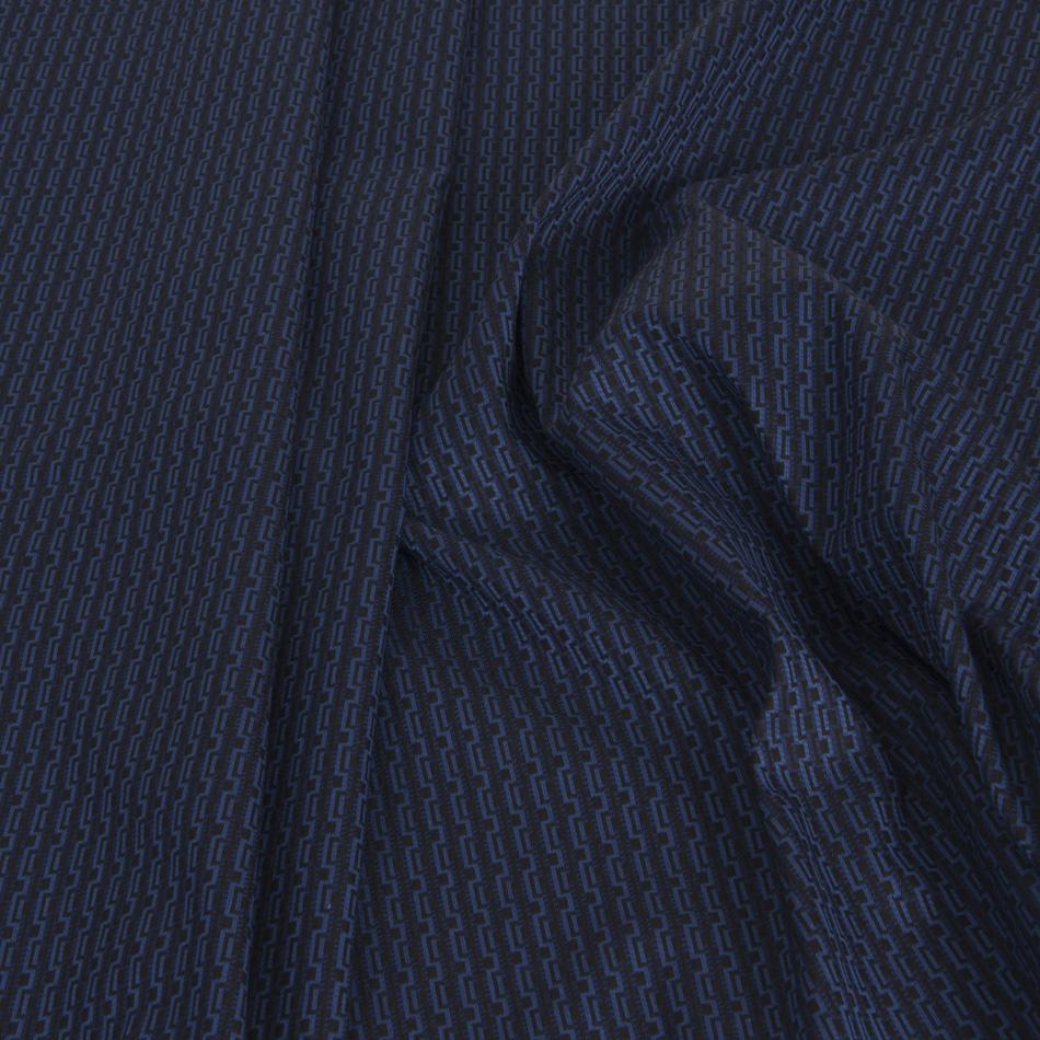 Geometric Blue & Black Stretch Jacquard 1383 - Fabrics4Fashion