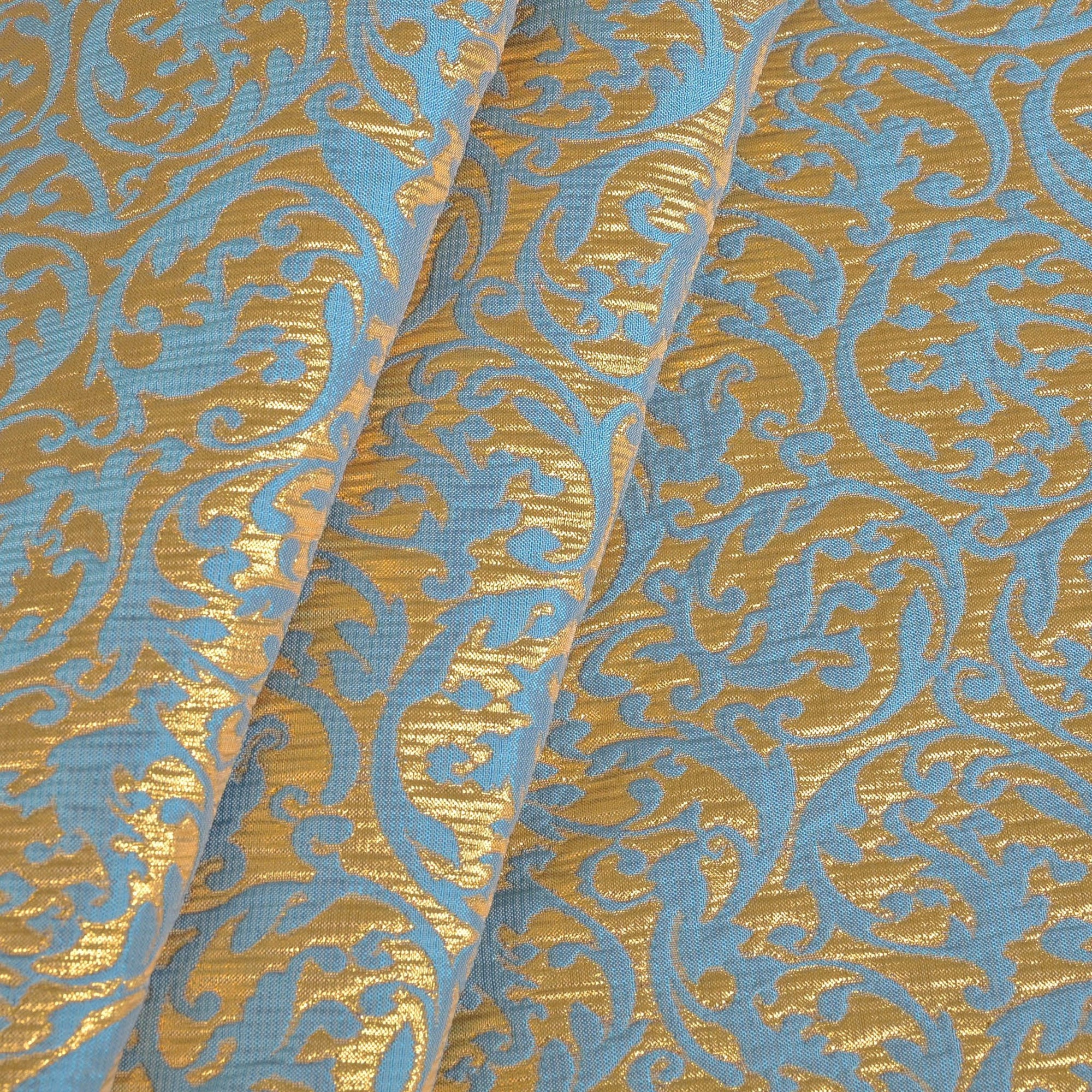 Gold and Blue Jacquard Fabric - 96892 Fabrics4Fashion Gold and Blue Jacquard Fabric - 96892 Fabrics4Fashion